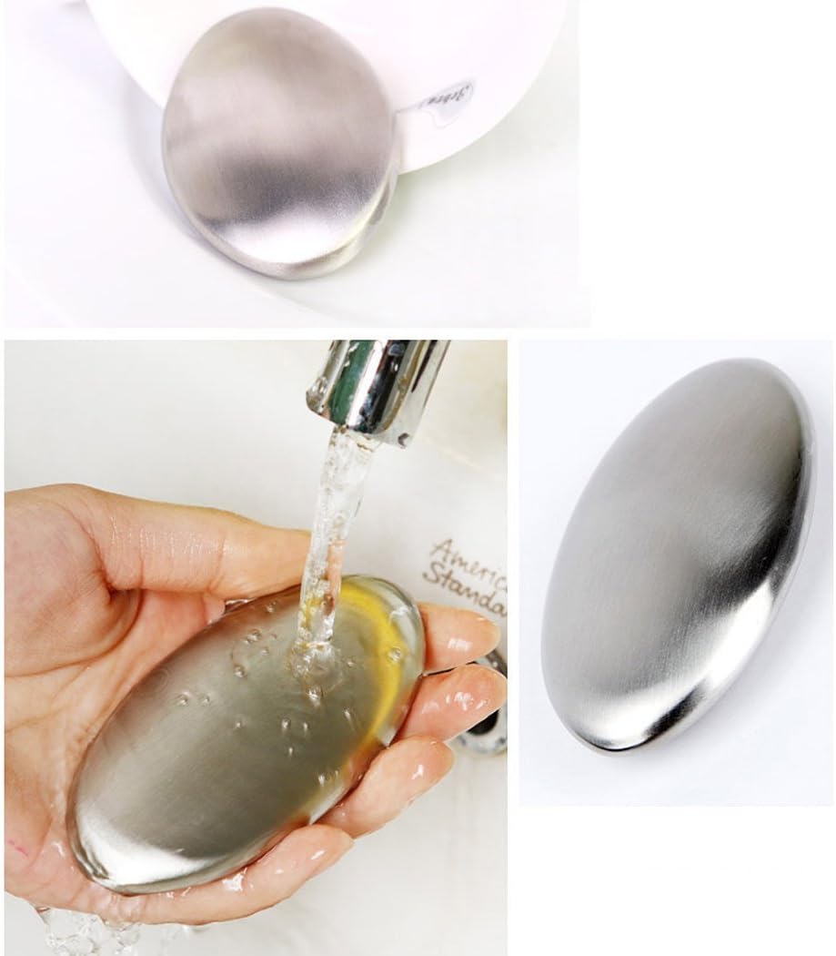 Stainless Steel Soap, Odor Remover Bar-for Fish Cleaner Onion Garlic Fish Other Strong Scents from Hands and Skin Kitchen Gadgets Eliminating Odor Remover with Soap Box (1pcs of Oval with Base) - Premium Stainless Steel Soap from Concordia Style Boutique - Just $16.66! Shop now at Concordia Style Boutique