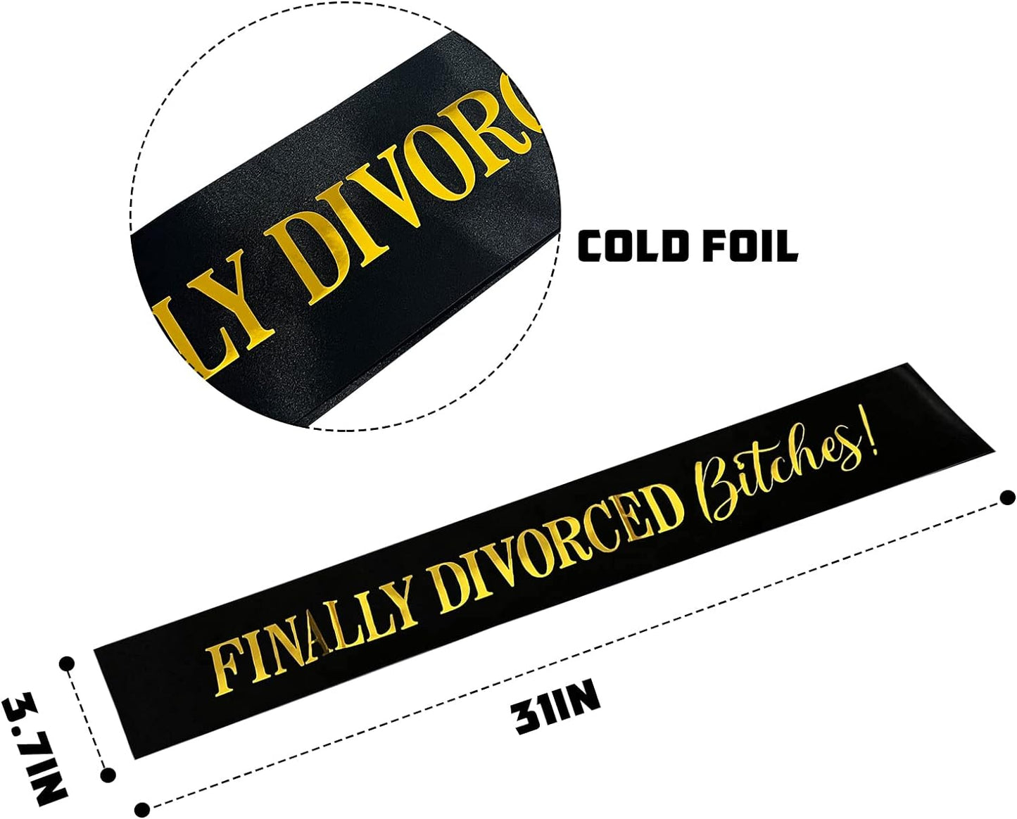 Finally Divorced Bitches Sash, Black Sash with Gold Glitter - Just Divorced Funny Happy Divorced Party Decoration -Funny Divorced Boy Bye Satin Sash - Premium sash from Concordia Style Boutique - Just $17.34! Shop now at Concordia Style Boutique