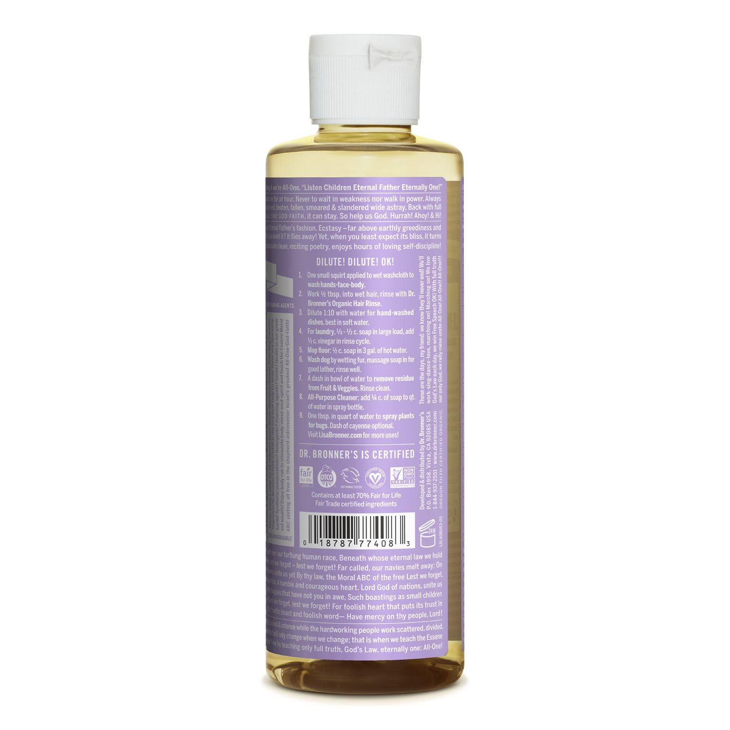 Dr. Bronner's - Pure-Castile Liquid Soap (Lavender, 8 ounce) - Made with Organic Oils, 18-in-1 Uses: Face, Body, Hair, Laundry, Pets and Dishes, Concentrated, Vegan, Non-GMO - Premium  from Concordia Style Boutique - Just $12.28! Shop now at Concordia Style Boutique