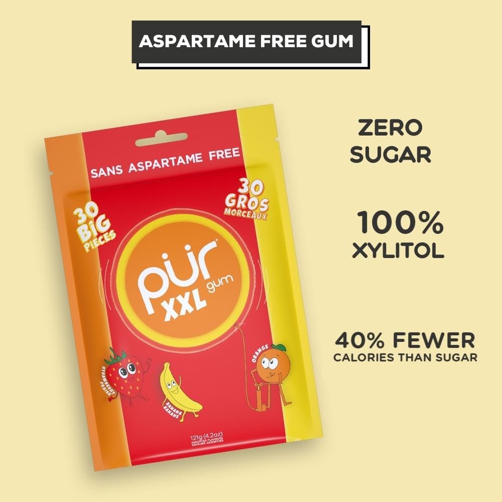 PUR XXL Gum | Aspartame Free Chewing Gum | 100% Xylitol | Sugar Free, Vegan, Gluten Free & Keto Friendly | Natural Fruit Flavored Gum, 30 Pieces (Pack of 1) - Premium chewing gum from Concordia Style Boutique - Just $11.34! Shop now at Concordia Style Boutique