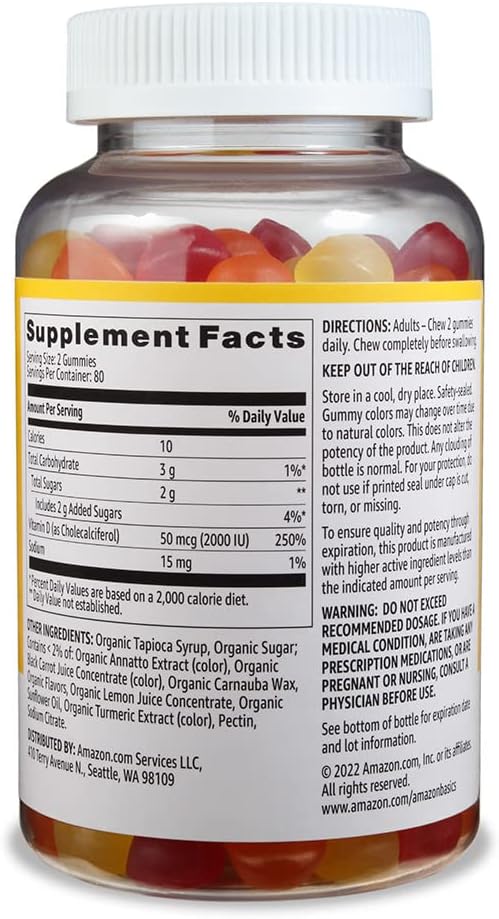 Amazon Basics Vitamin D3 2000 IU Gummies, Orange, Lemon & Strawberry, 160 Count (2 per Serving) (Previously Solimo) - Premium  from Concordia Style Boutique - Just $14.20! Shop now at Concordia Style Boutique