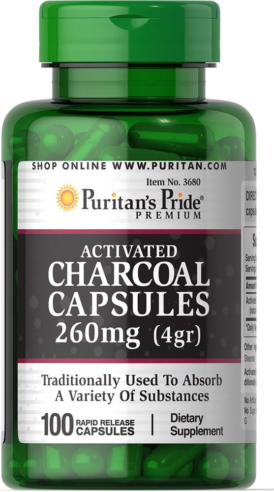 Puritan's Pride Charcoal (Activated) 260 mg-100 Capsules - Premium activated charcoal capsules from Concordia Style Boutique - Just $16.15! Shop now at Concordia Style Boutique