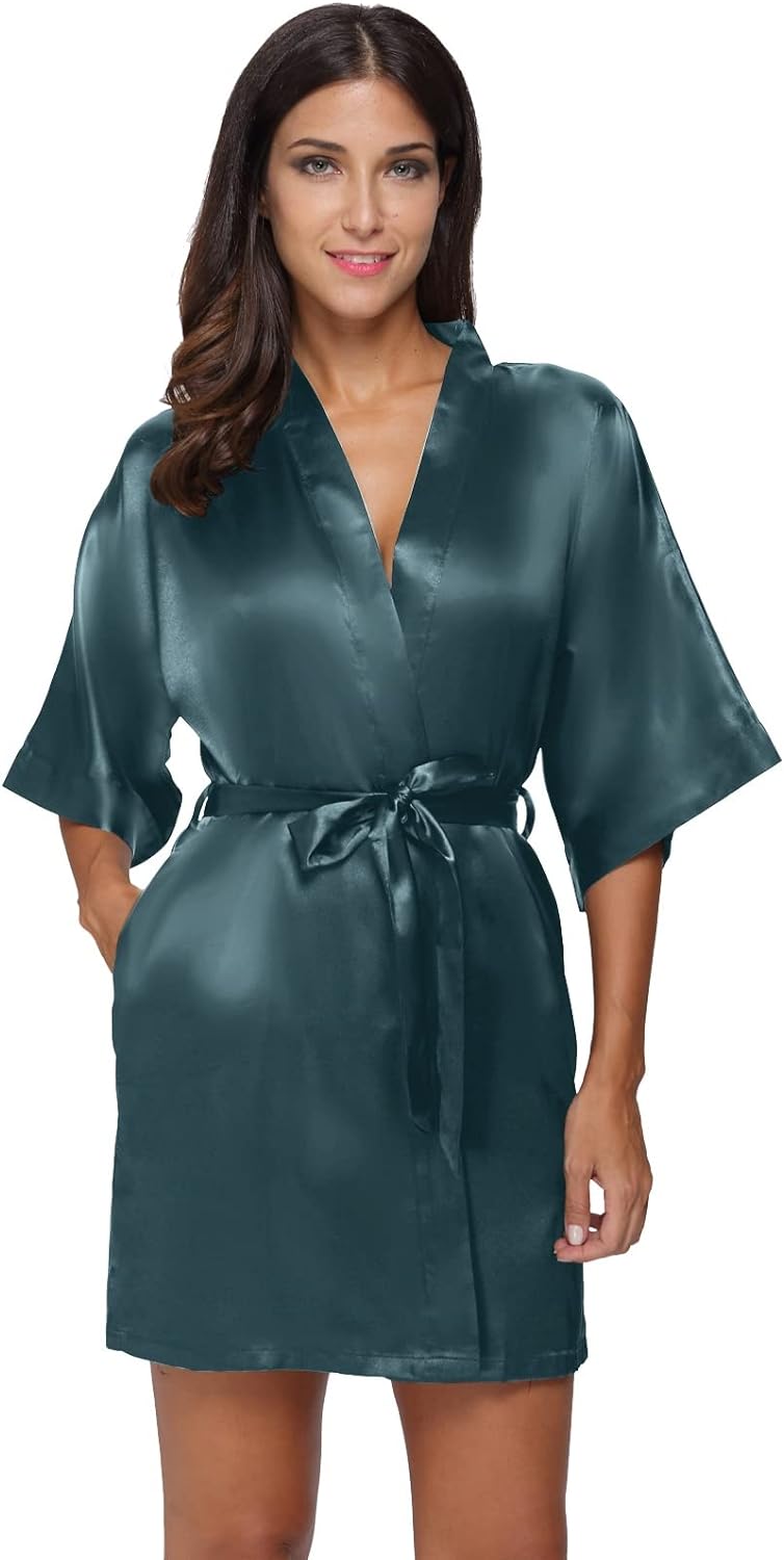 The Bund Women's Satin Robes Bride Bridesmaid Lace Short Silk Wedding Party Lightweight Bathrobe Soft Sleepwear S-XXXL - Premium Satin Robe from Concordia Style Boutique - Just $9.32! Shop now at Concordia Style Boutique