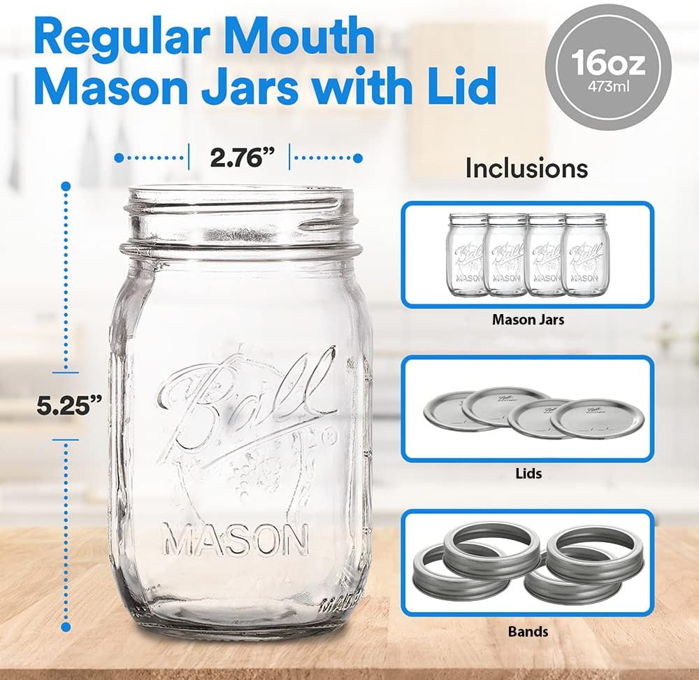 Regular Mouth Mason Jars 16 oz. (12 Pack) - Pint Size Jars with Airtight Lids and Bands for Canning, Fermenting, Pickling, Meal Prep, or DIY Decors and Projects Bundled with Jar Opener - Premium Jars from Concordia Style Boutique - Just $60.84! Shop now at Concordia Style Boutique