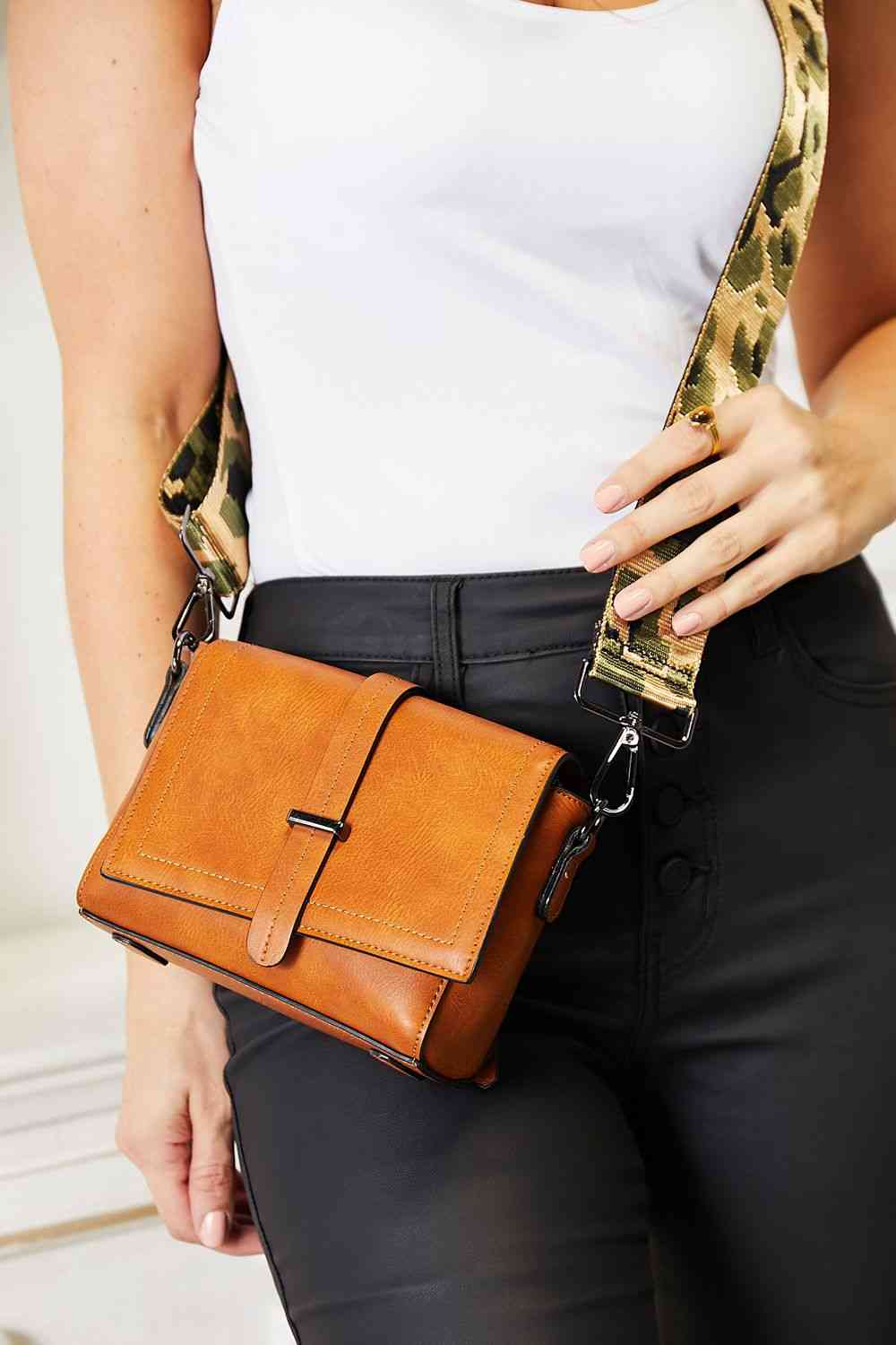 SHOMICO PU Leather Wide Strap Crossbody Bag - Premium bag from Trendsi - Just $47.50! Shop now at Concordia Style Boutique