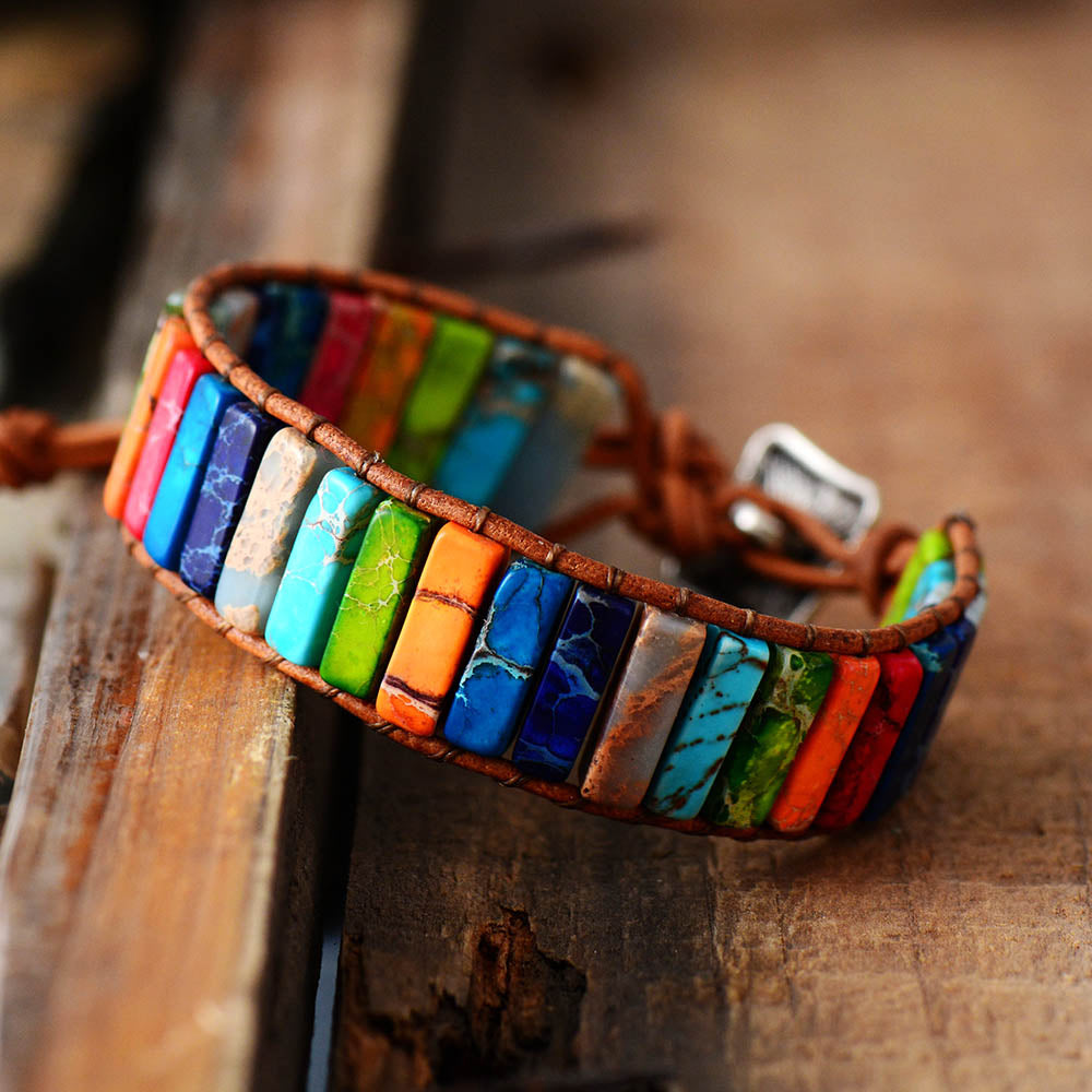 Multi Color Natural Stone Tube Beads Leather Wrap Bracelet - Premium bracelet from Consonance Store - Just $15.26! Shop now at Concordia Style Boutique