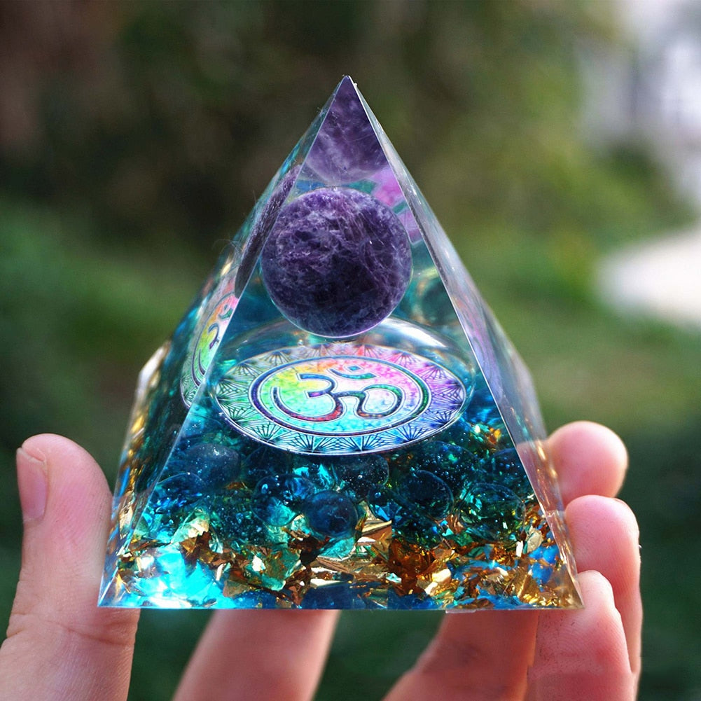 Energy Generator Orgone Pyramid Amethyst Peridot Healing Natural Crystal