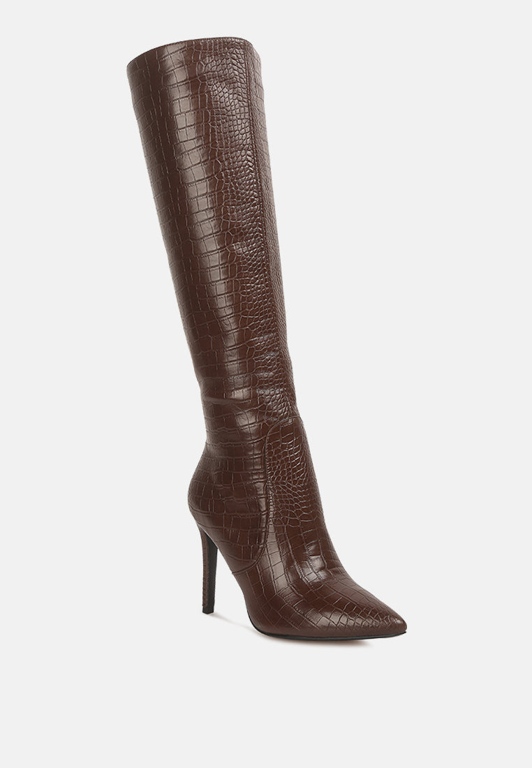 Indulgent High Heel Croc Calf Boots - Premium Calf Boots from London Rag - Just $90.25! Shop now at Concordia Style Boutique