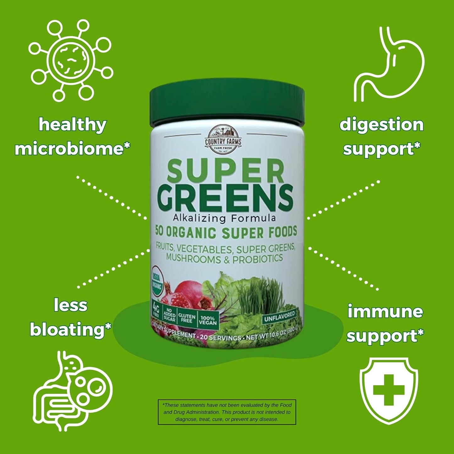 Super Greens Natural Flavor, 50 Organic Super Foods, USDA Organic Drink Mix, Mushrooms & Probiotics, Supports Energy, 20 Servings, 10.6 Oz - Premium Super Greens from Concordia Style Boutique - Just $31.44! Shop now at Concordia Style Boutique