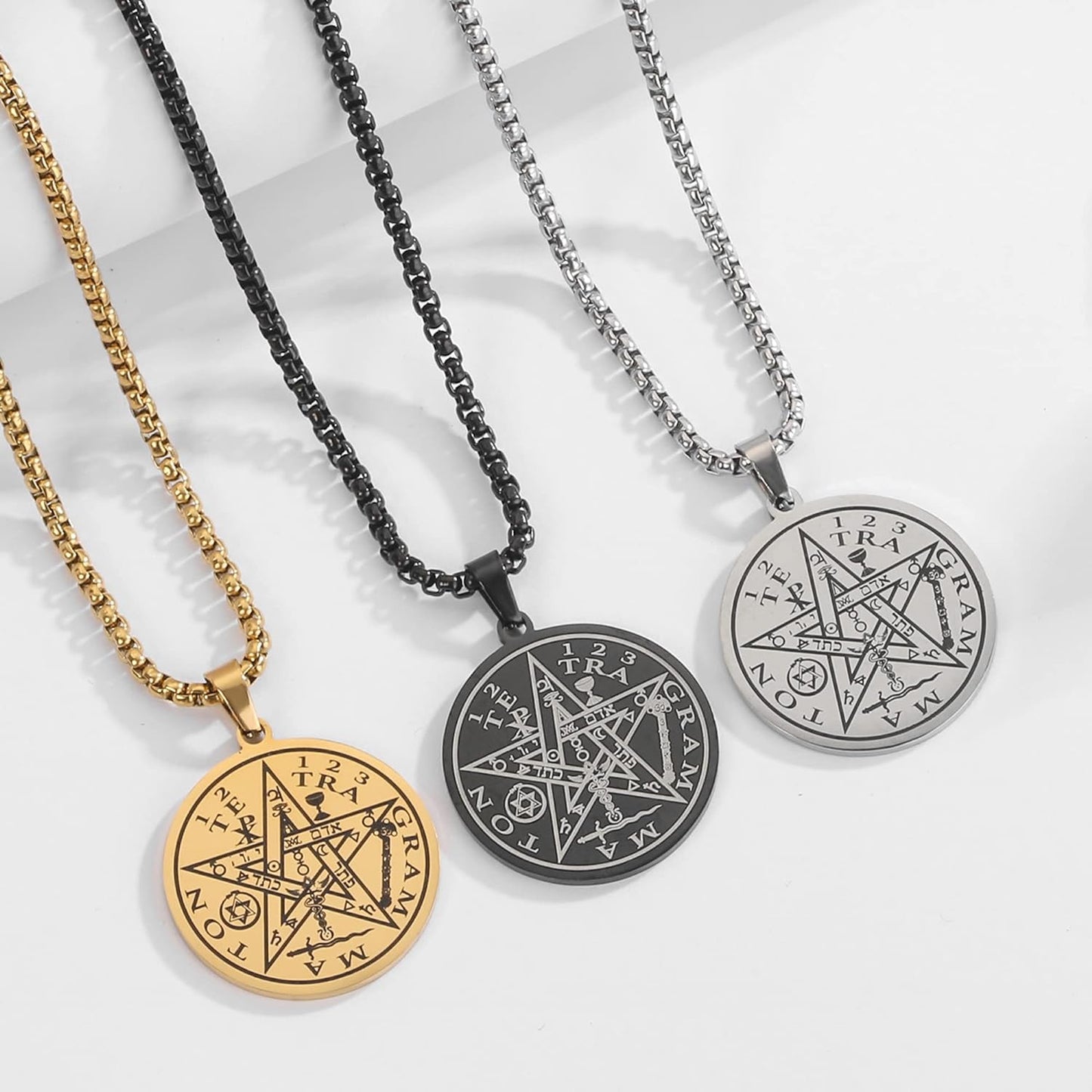 Tetragrammaton Pentacle Necklace for Men Pentagram Protection Amulet Wicca Jewelry, Five-pointed Star, Magical,The Ancient Power Name of God Stainless Steel 24 inches - Concordia Style Boutique