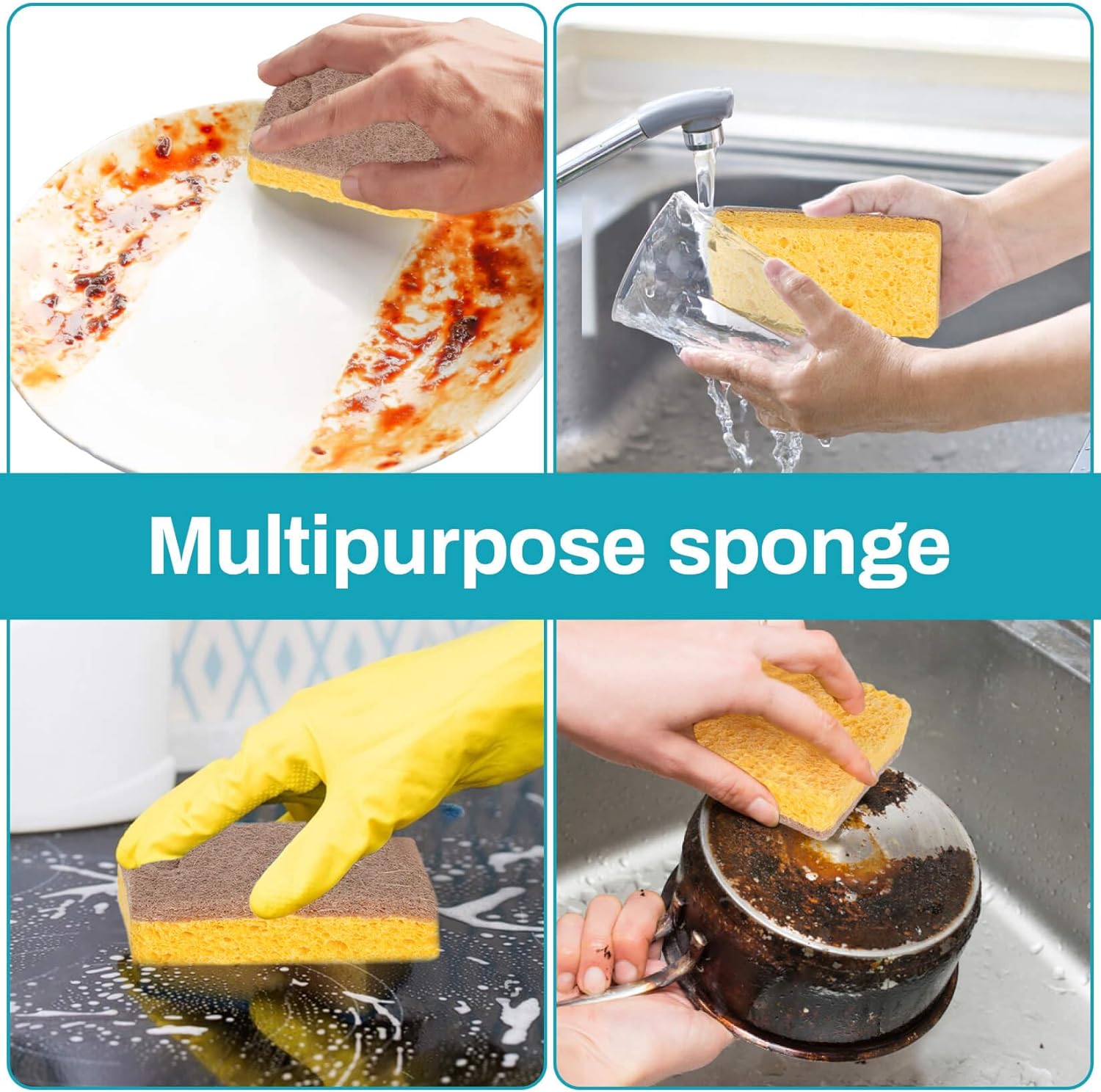 MAQIHAN 16PCS Natural Sponges for Dishes - Biodegradable Sponges Kitchen Eco Friendly Dish Sponge Non-Scratch Sponges for Cleaning Kitchen - Premium  from Concordia Style Boutique - Just $12.35! Shop now at Concordia Style Boutique