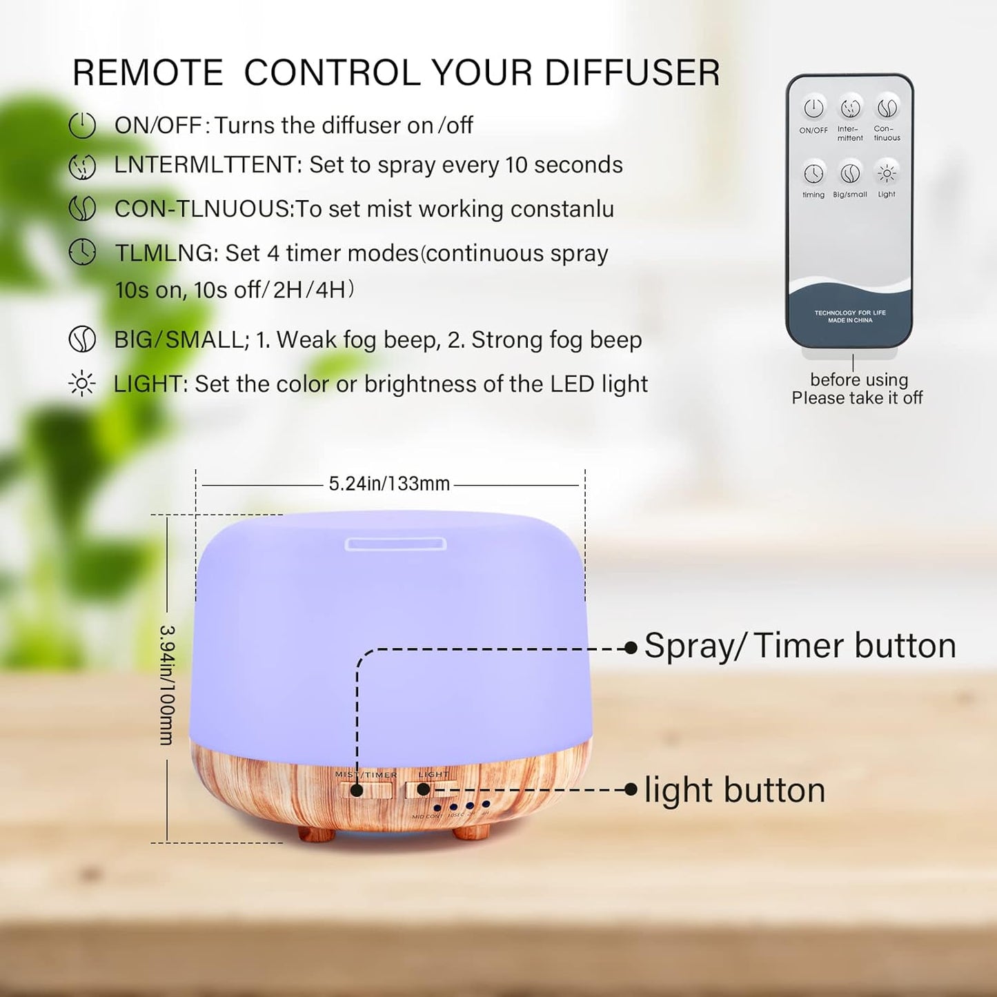 Aromatherapy Essential Oil Diffuser, 300ML Remote Control Cool Mist Air Humidifier,Electric Aroma Diffuser with 4 Timers and 7 Color Changing LED Lights, for Large Room,Bedroom - Premium Oil Diffuser from Concordia Style Boutique - Just $34.17! Shop now at Concordia Style Boutique