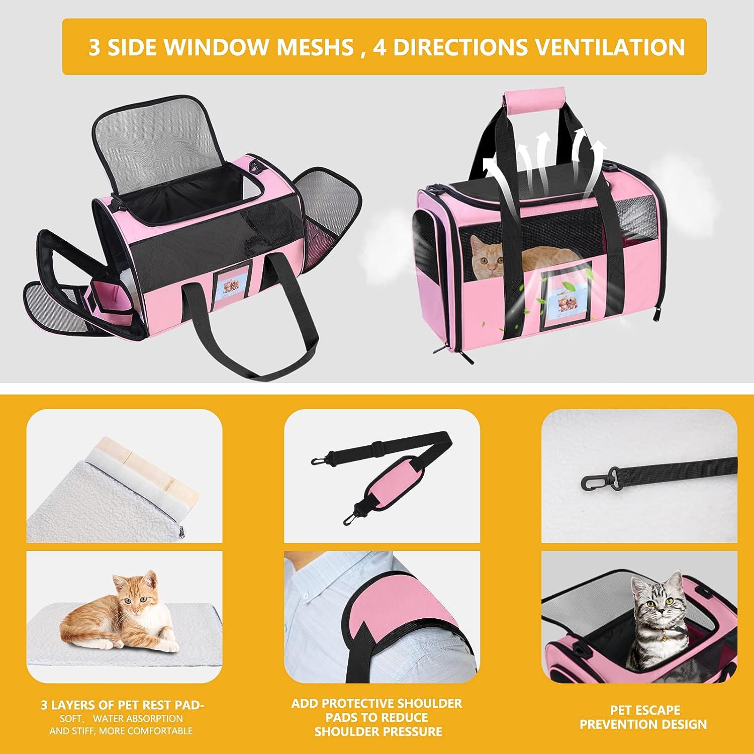 SECLATO Cat Carrier, Dog Carrier, Pet Carrier Airline Approved for Cat, Small Dogs, Kitten, Cat Carriers for Small Medium Cats Under 15lb, Collapsible Soft Sided TSA Approved Cat Travel Carrier-Black - Premium Pet Carrier from Concordia Style Boutique - Just $33.85! Shop now at Concordia Style Boutique