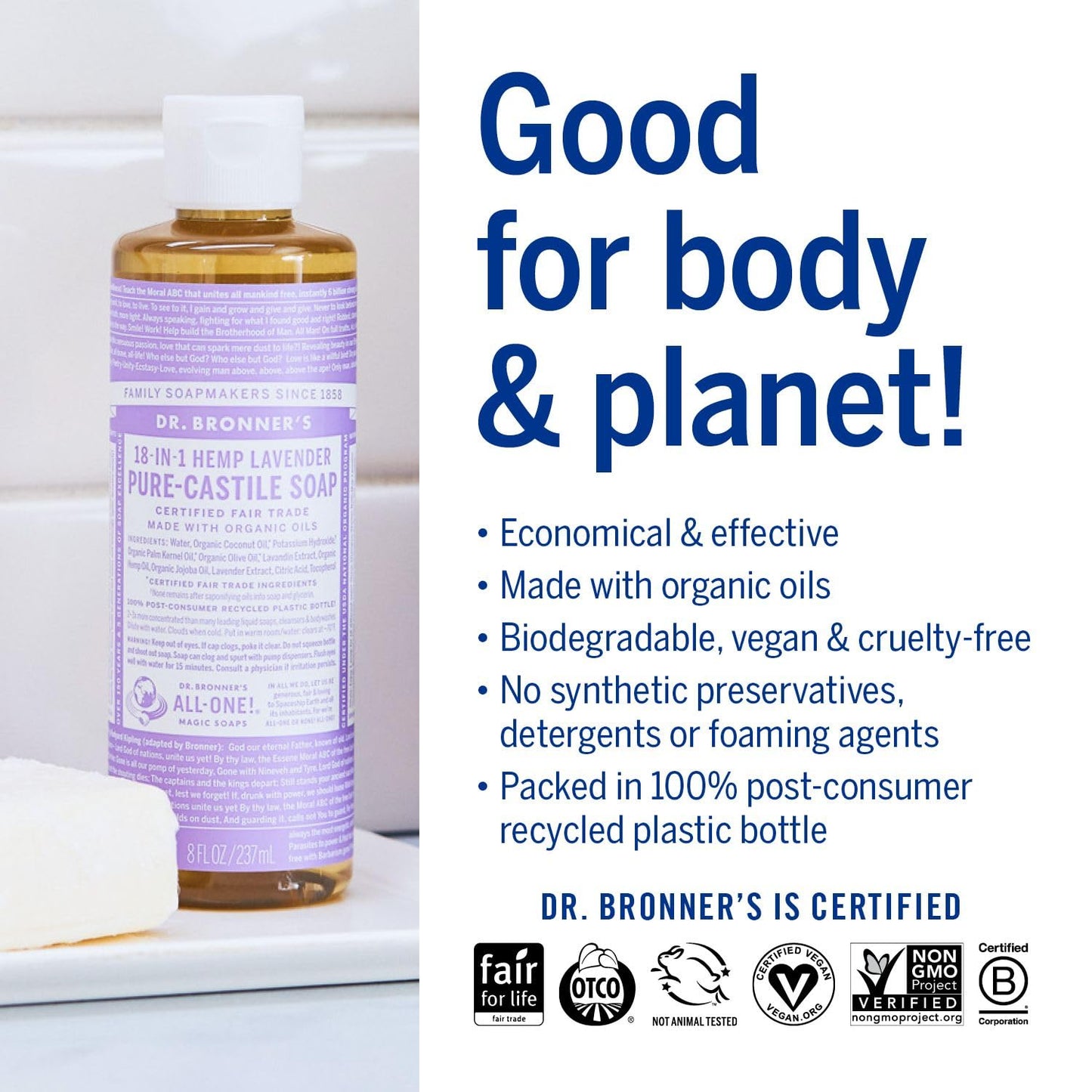 Dr. Bronner's - Pure-Castile Liquid Soap (Lavender, 8 ounce) - Made with Organic Oils, 18-in-1 Uses: Face, Body, Hair, Laundry, Pets and Dishes, Concentrated, Vegan, Non-GMO - Premium  from Concordia Style Boutique - Just $12.28! Shop now at Concordia Style Boutique