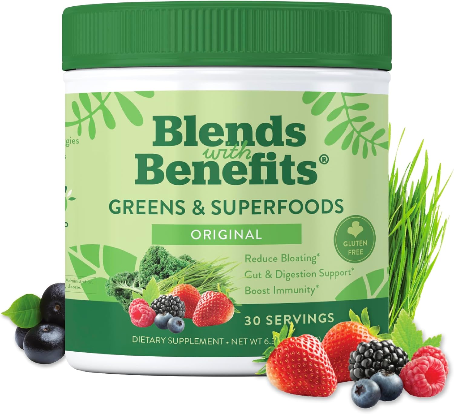 360 Nutrition Blends with Benefits Super Greens Powder w/Probiotics, Digestive Enzymes, Sugar & Gluten Free, Plant Based Superfood Drink Mix for Gut Health, Bloating, Immunity, Overall Health, 6.35 oz - Premium bloom greens from Concordia Style Boutique - Just $37.87! Shop now at Concordia Style Boutique