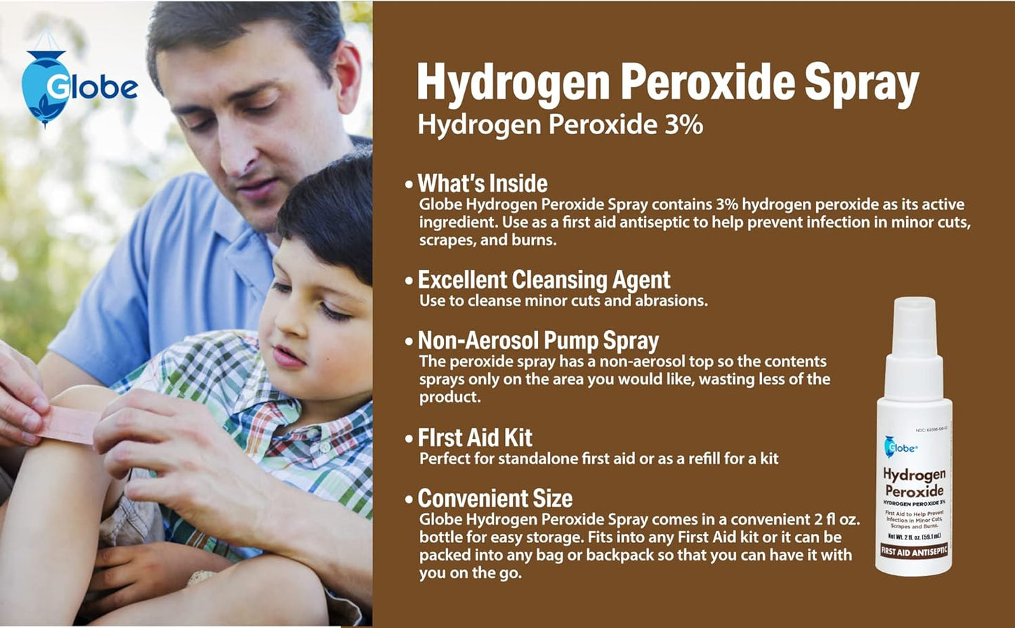 Globe Hydrogen Peroxide 3% First Aid Antiseptic Topical Solution USP Spray Bottle, 2 Fl. Oz Convenient Pump Spray Bottle - Premium Hydrogen Peroxide Travel Spray from Concordia Style Boutique - Just $9.74! Shop now at Concordia Style Boutique