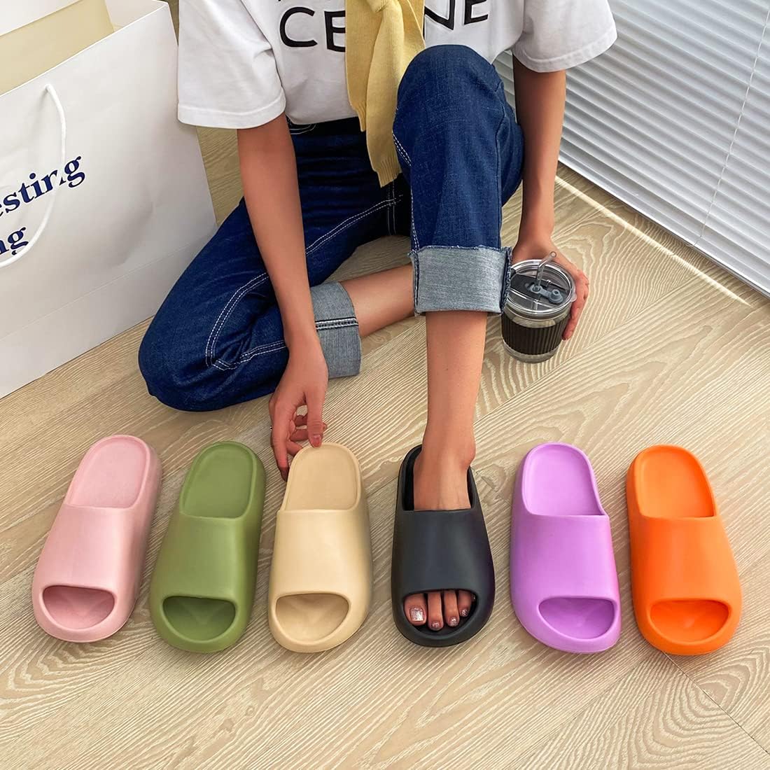 Platform Pillow Slippers Slides for Women and Men, EVA Anti-Slip Cloud Slippers Lightweight Spa Open Toe Shower Sandals for Indoor & Outdoor - Premium Shoes from Concordia Style Boutique - Just $26.96! Shop now at Concordia Style Boutique