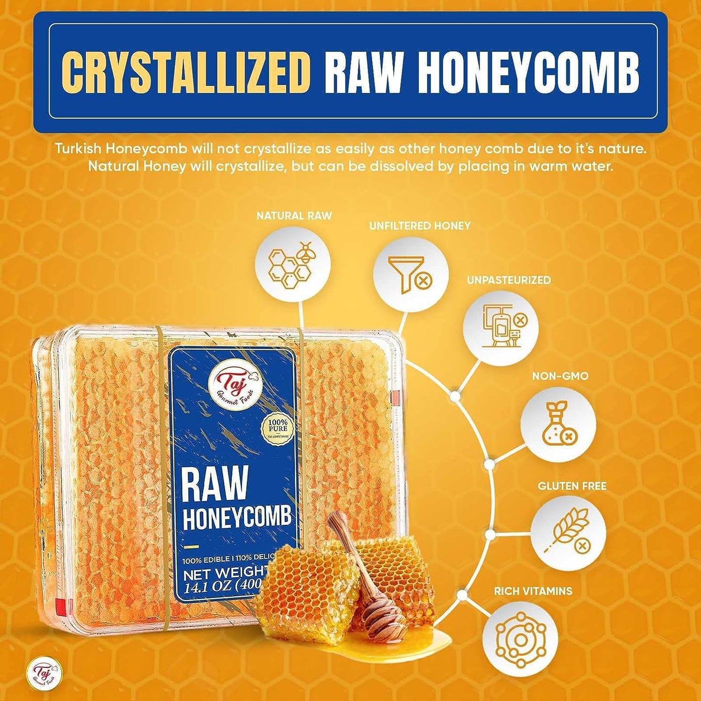 Gourmet All Natural Raw Honeycomb 100% Honey Pure Turkish Raw Honey Comb - 100% All Natural Edible Honey Combs Raw Edible - Perfect For Healthy Smoothies Honey With Honeycomb, 200g (7.05oz) - Premium Pure Turkish Raw Honey Comb from Concordia Style Boutique - Just $13.66! Shop now at Concordia Style Boutique