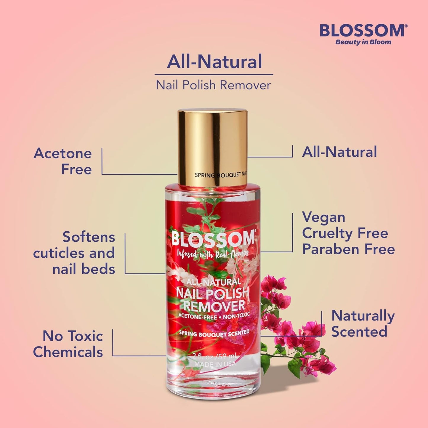 All Natural, Scented, Organic Plant-Based, Vegan, Cruelty Free, Acetone Free Nail Polish Remover, Infused with Real Flowers, Made in USA, 2 fl. oz., Spring Bouquet - Premium Nail Polish Remover from Concordia Style Boutique - Just $19.53! Shop now at Concordia Style Boutique