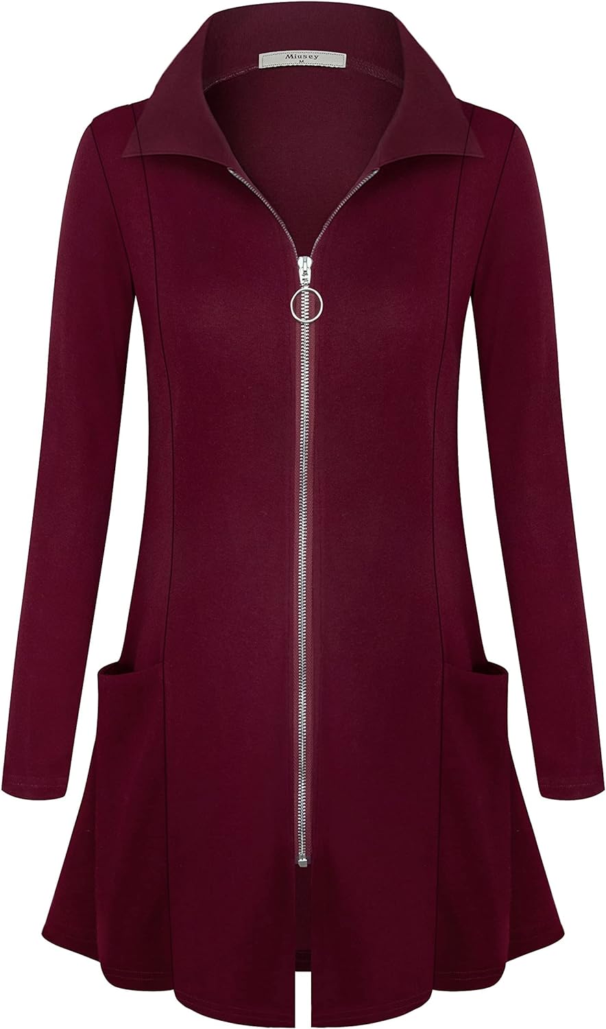 Miusey Womens Zip Up Tunic Sweatshirt Collar Neck Lightweight Long Jacket Cardigans - Premium  from Concordia Style Boutique - Just $40.45! Shop now at Concordia Style Boutique
