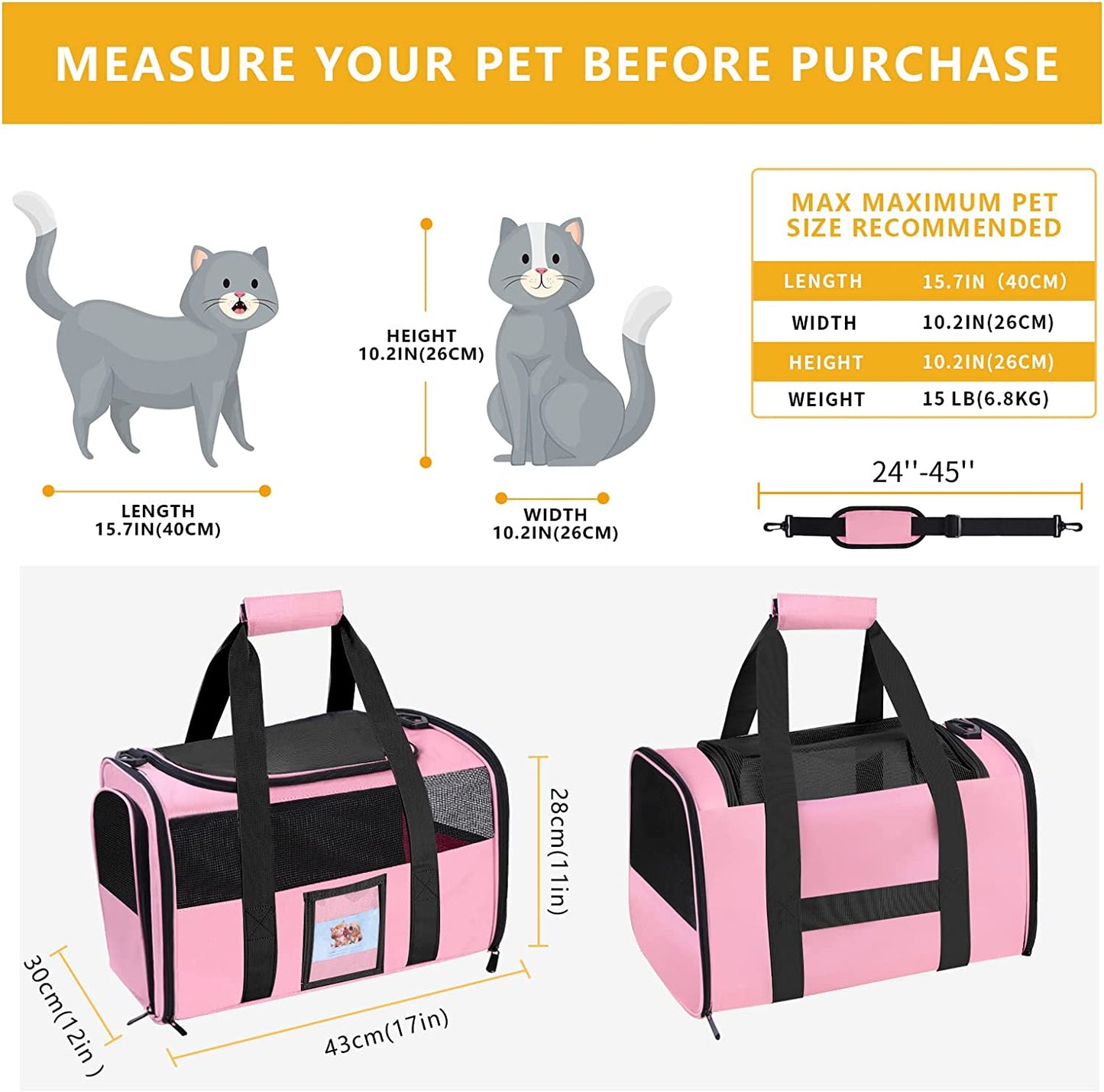 SECLATO Cat Carrier, Dog Carrier, Pet Carrier Airline Approved for Cat, Small Dogs, Kitten, Cat Carriers for Small Medium Cats Under 15lb, Collapsible Soft Sided TSA Approved Cat Travel Carrier-Black - Premium Pet Carrier from Concordia Style Boutique - Just $33.85! Shop now at Concordia Style Boutique