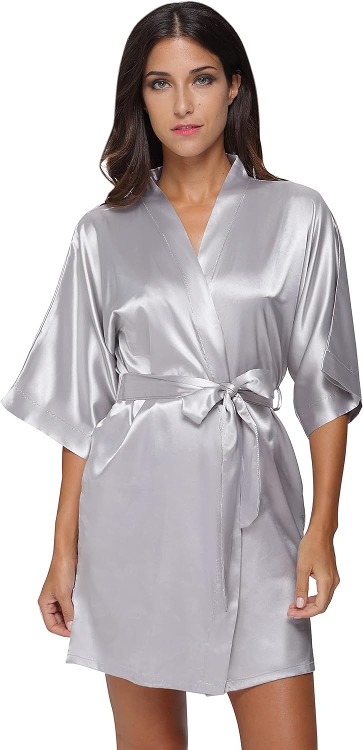 The Bund Women's Satin Robes Bride Bridesmaid Lace Short Silk Wedding Party Lightweight Bathrobe Soft Sleepwear S-XXXL - Premium Satin Robe from Concordia Style Boutique - Just $9.32! Shop now at Concordia Style Boutique