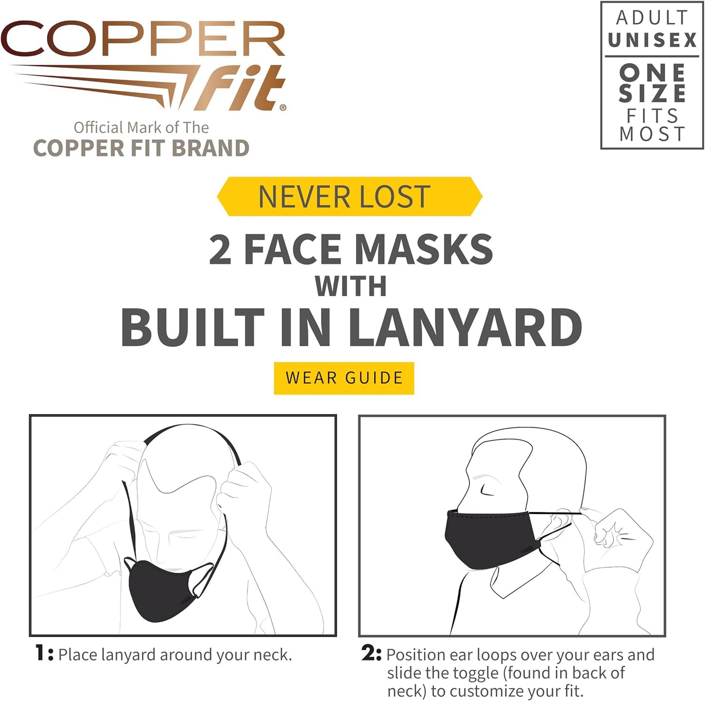 Copper Fit - Unisex Never Lost Face Masks, 2 Pack - Premium Face Masks from Concordia Style Boutique - Just $10.49! Shop now at Concordia Style Boutique