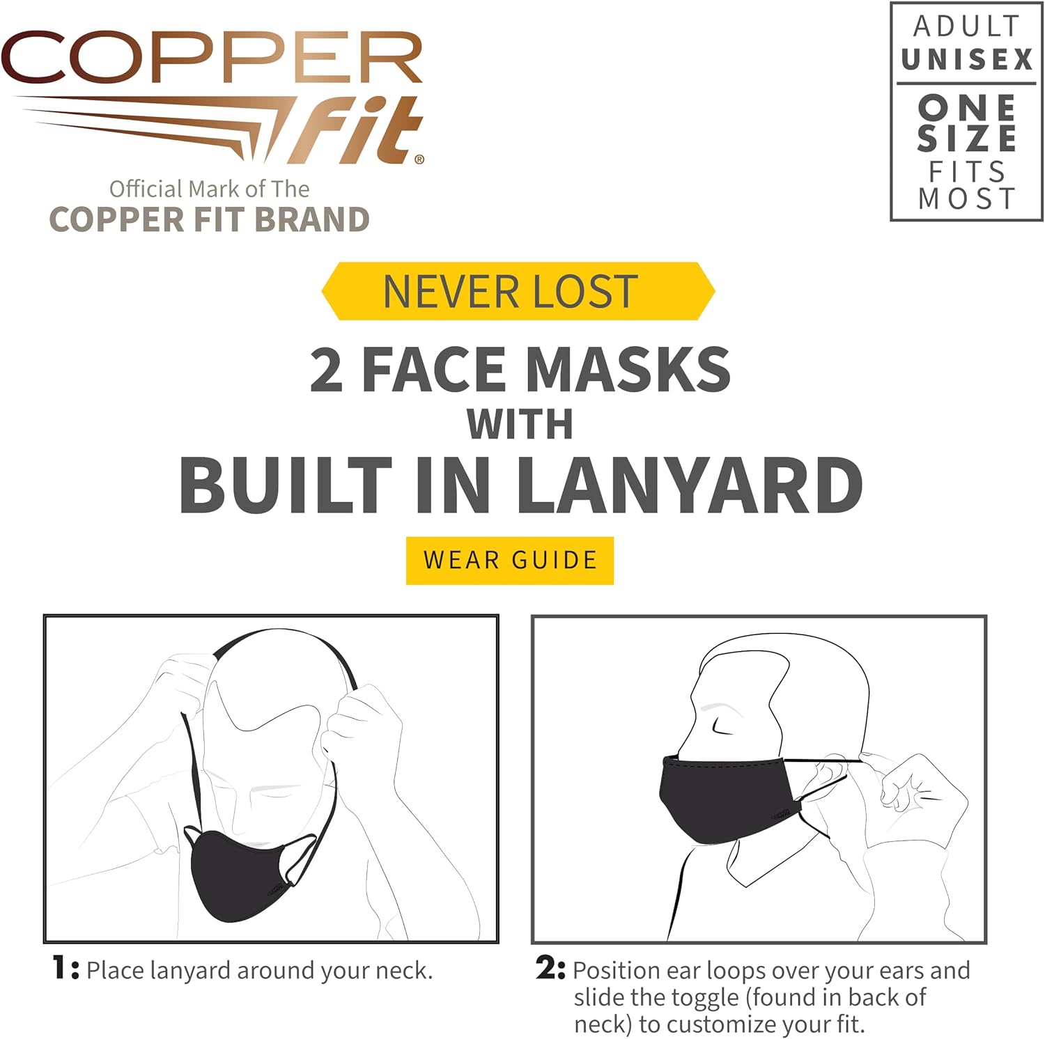 Copper Fit - Unisex Never Lost Face Masks, 2 Pack - Premium Face Masks from Concordia Style Boutique - Just $10.49! Shop now at Concordia Style Boutique