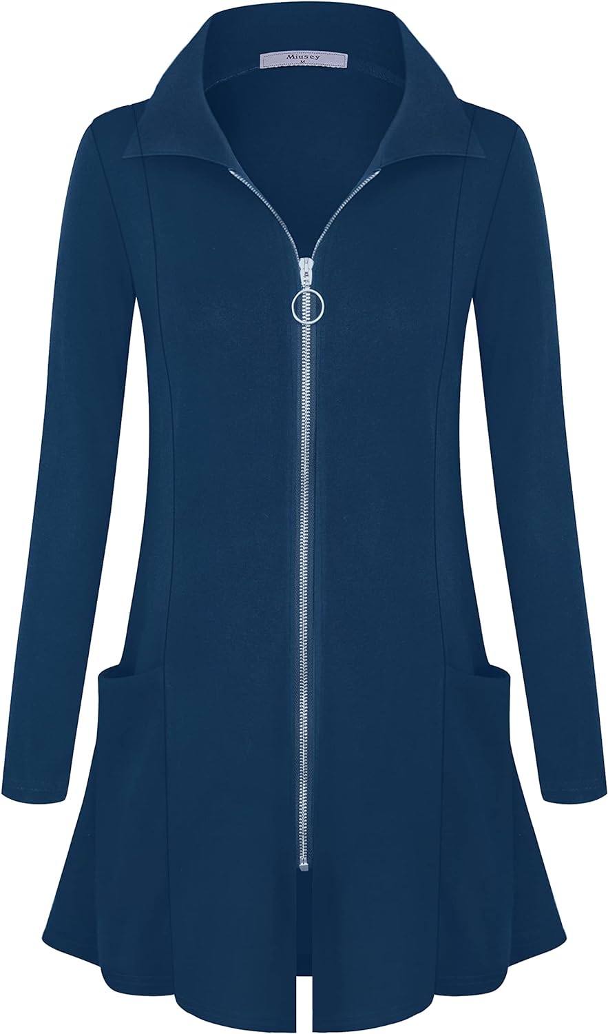 Miusey Womens Zip Up Tunic Sweatshirt Collar Neck Lightweight Long Jacket Cardigans - Premium sweatshirt from Concordia Style Boutique - Just $40.45! Shop now at Concordia Style Boutique