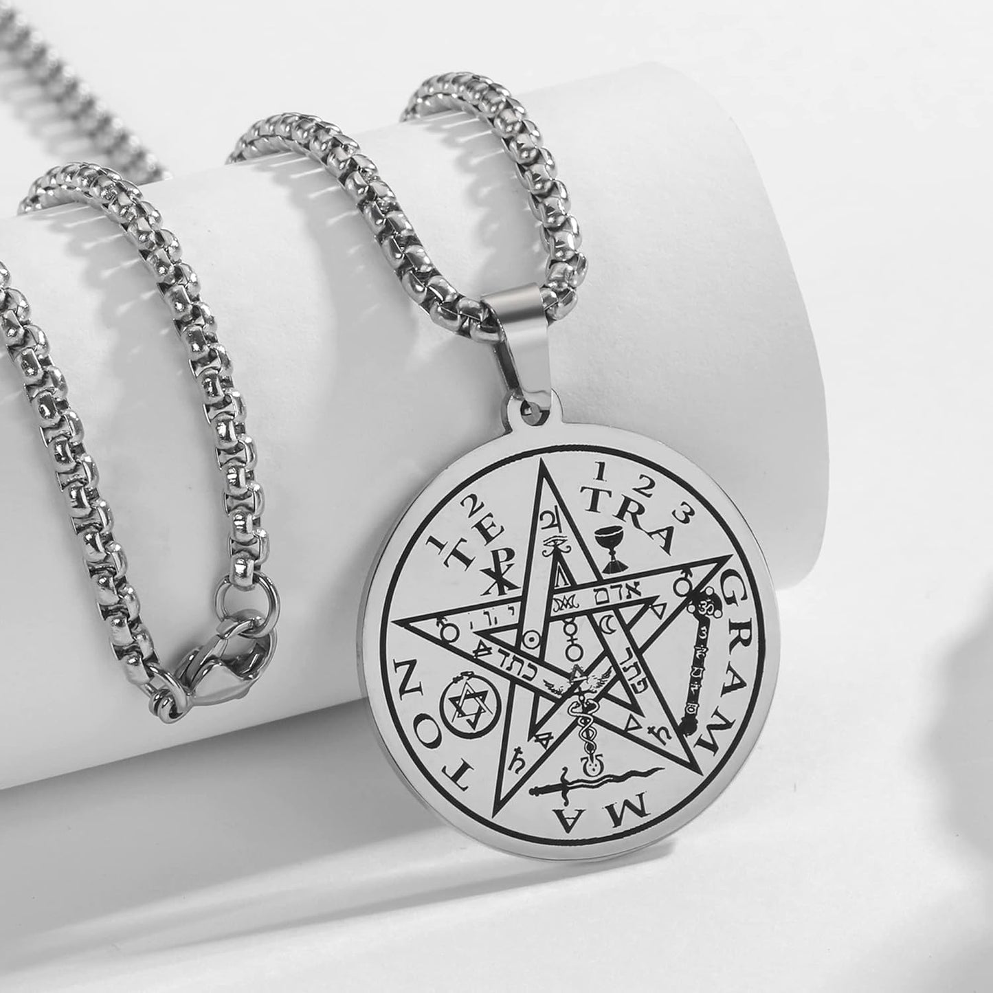 Tetragrammaton Pentacle Necklace for Men Pentagram Protection Amulet Wicca Jewelry, Five-pointed Star, Magical,The Ancient Power Name of God Stainless Steel 24 inches - Concordia Style Boutique
