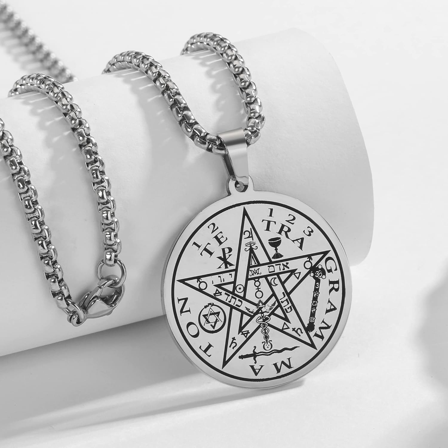 Tetragrammaton Pentacle Necklace for Men Pentagram Protection Amulet Wicca Jewelry, Five-pointed Star, Magical,The Ancient Power Name of God Stainless Steel 24 inches - Concordia Style Boutique