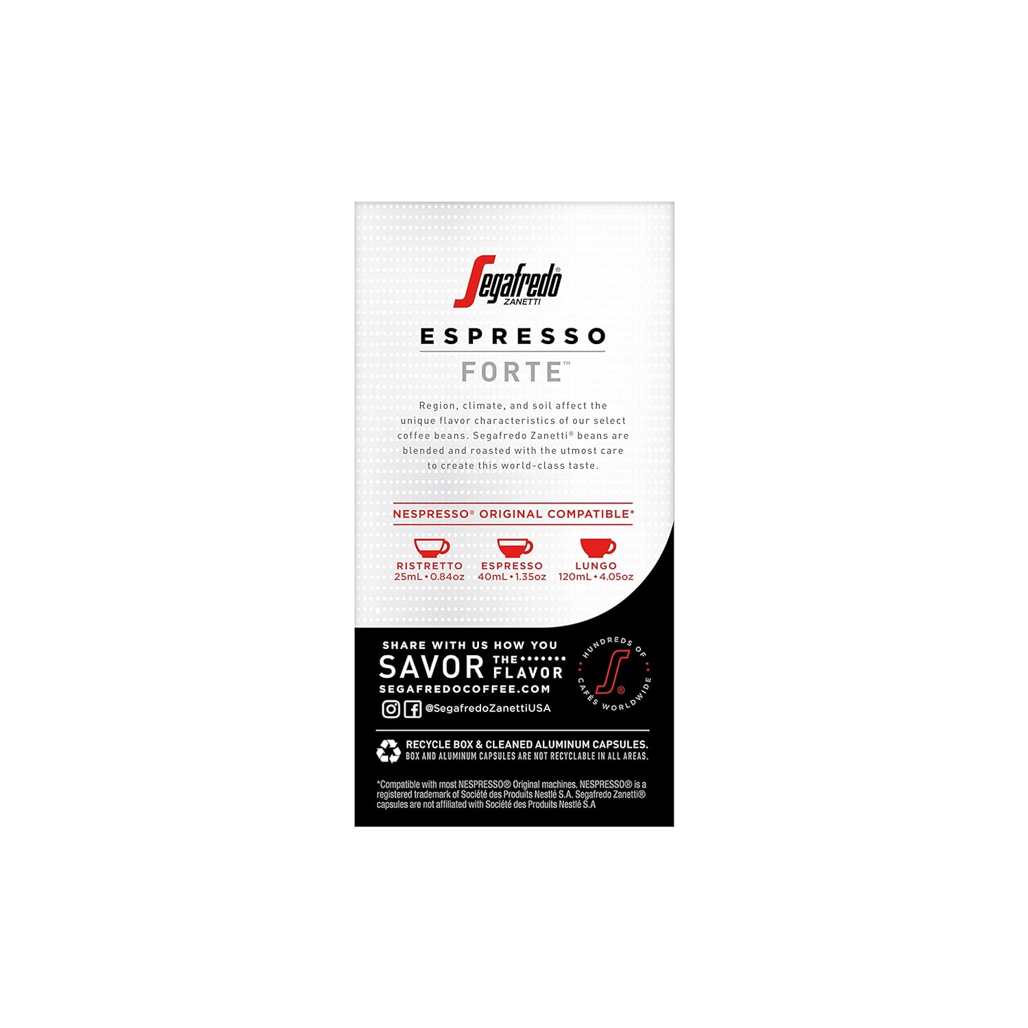 Segafredo Zanetti Forte Espresso Capsules, Extra Dark Roast, Intensity 12, Compatible with Nespresso Original Machines, 10 Count Aluminum Pods - Premium Espresso Capsules from Concordia Style Boutique - Just $9.91! Shop now at Concordia Style Boutique