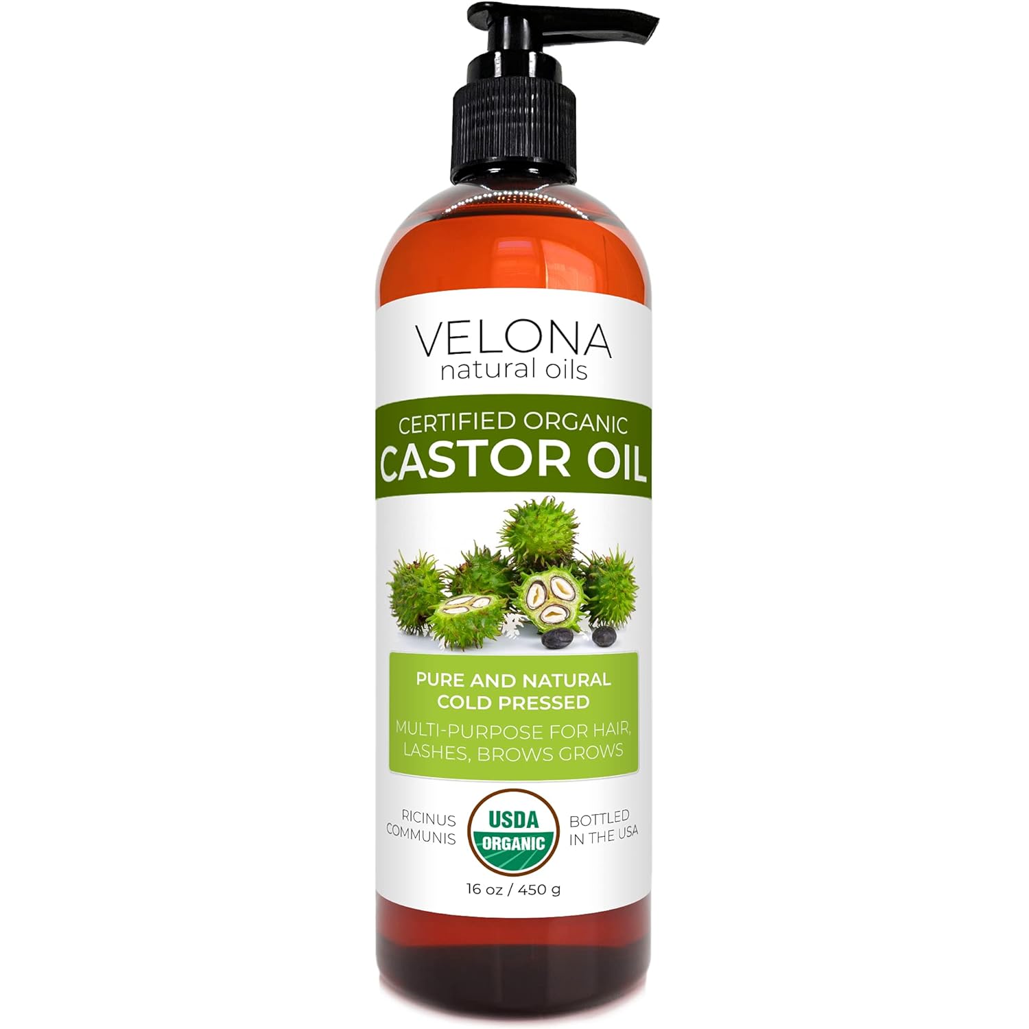 Velona USDA Certified Organic Castor Oil - 16 oz (With Pump) | For Hair, Boost Eyelashes, Eyebrows | Cold pressed, Natural Oil, USP Grade | Hexane Free, Lash Serum, Caster - Premium castor oil from Concordia Style Boutique - Just $17.62! Shop now at Concordia Style Boutique