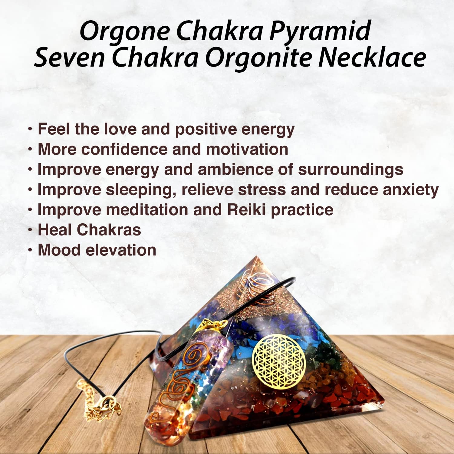 Real Crystal Orgone Chakra Pyramid - Seven Chakra Orgone Pyramid - Orgonite Pyramid for Energy Healing - Orgonite Kit - Protection With Seven Chakra Orgonite Necklace - Premium Healing Crystal from Concordia Style Boutique - Just $34.23! Shop now at Concordia Style Boutique