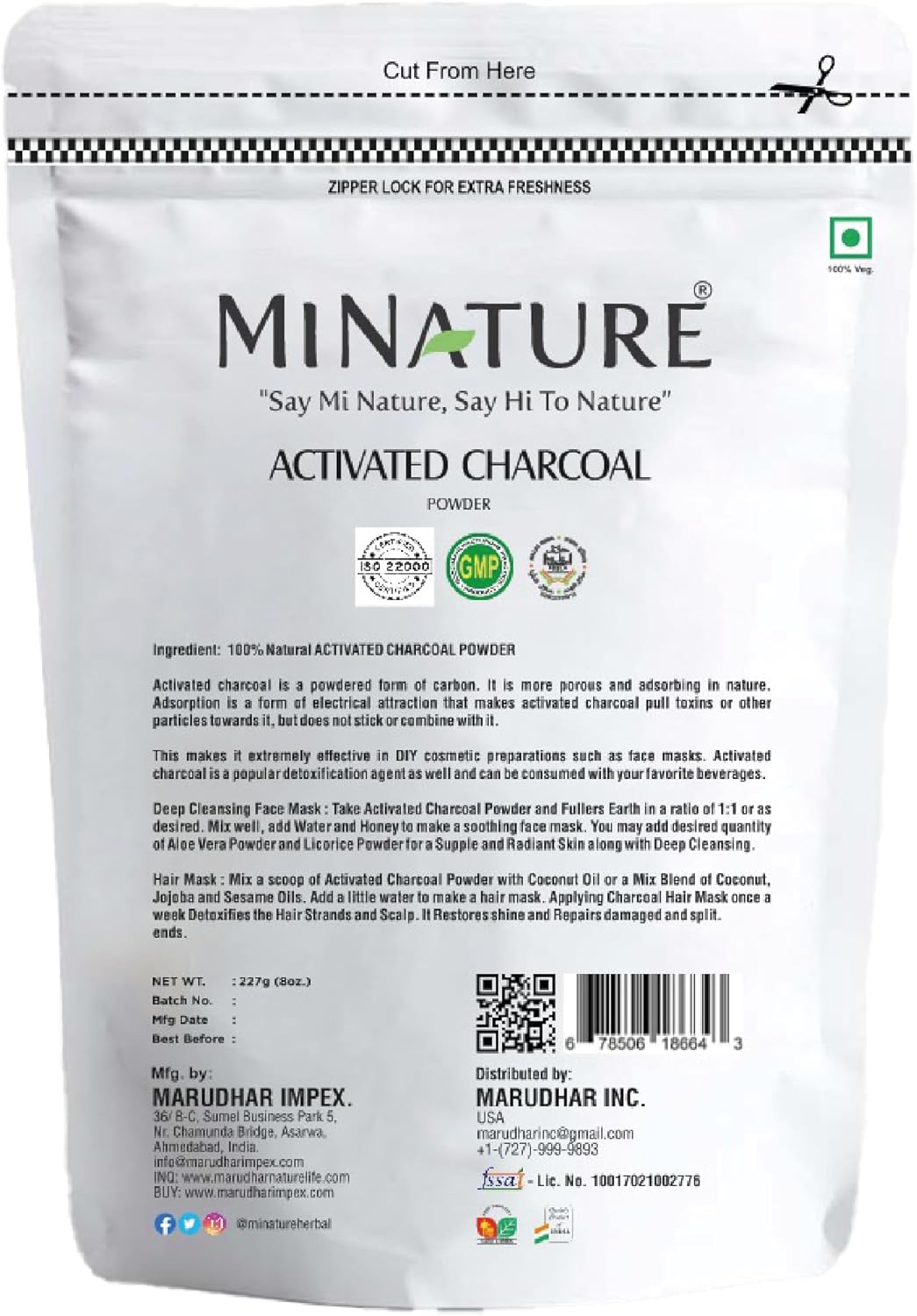 Activated charcoal powder by mi nature | 227g( 8 oz) (0.5 lb) | Teeth Whitening powder | Activated charcoal for facial mask | Skin care - Premium Activated charcoal powder from Concordia Style Boutique - Just $18.15! Shop now at Concordia Style Boutique