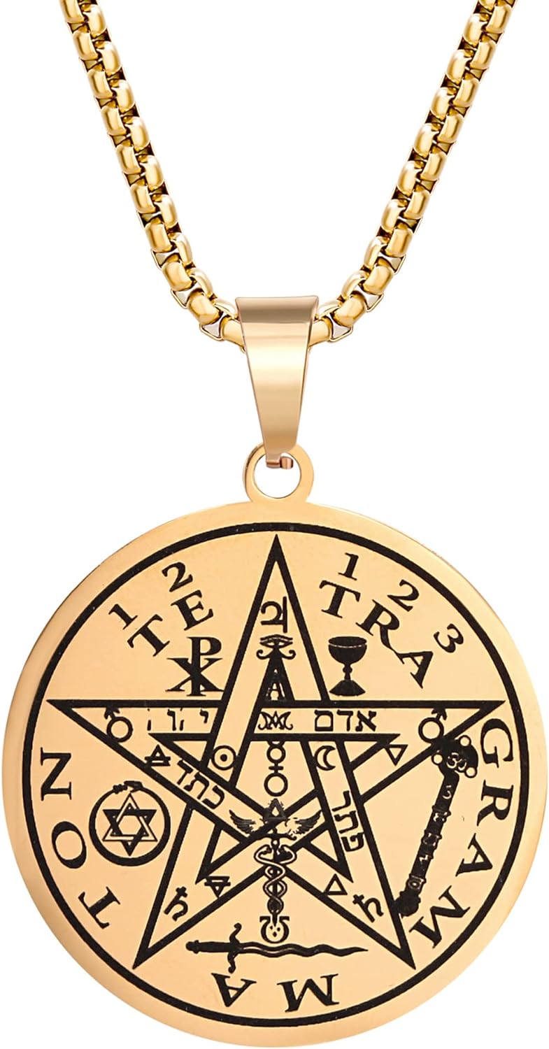 Tetragrammaton Pentacle Necklace for Men Pentagram Protection Amulet Wicca Jewelry, Five-pointed Star, Magical,The Ancient Power Name of God Stainless Steel 24 inches - Concordia Style Boutique