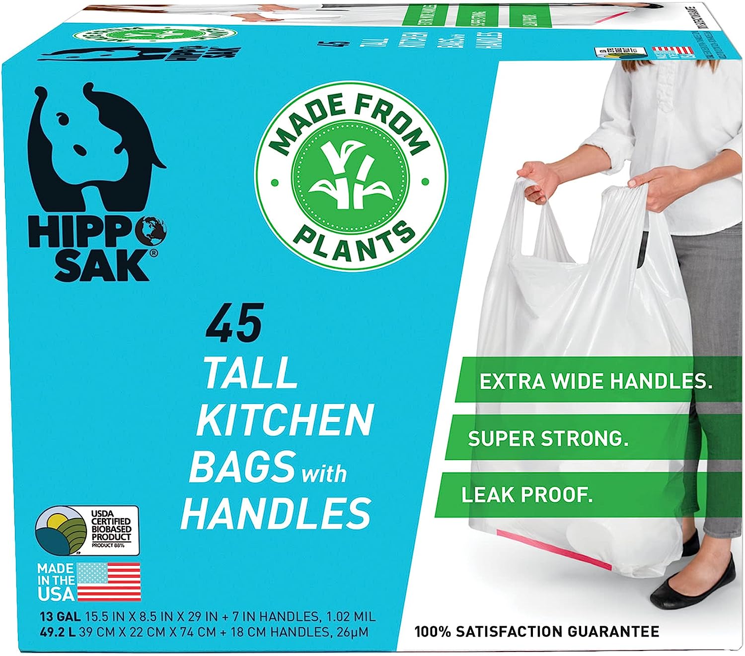 Plant Based - Hippo Sak Tall Kitchen Bags with Handles, 13 gallon (45 Count) - Premium  from Concordia Style Boutique - Just $25.67! Shop now at Concordia Style Boutique