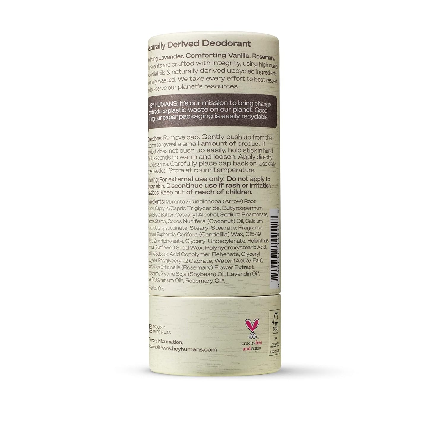 Hey Humans - Natural Deodorant Lavender Vanilla - 2oz (Pack of 1) - Ships via Amazon - USA Shipping - Premium Deodorant from Concordia Style Boutique - Just $8.02! Shop now at Concordia Style Boutique