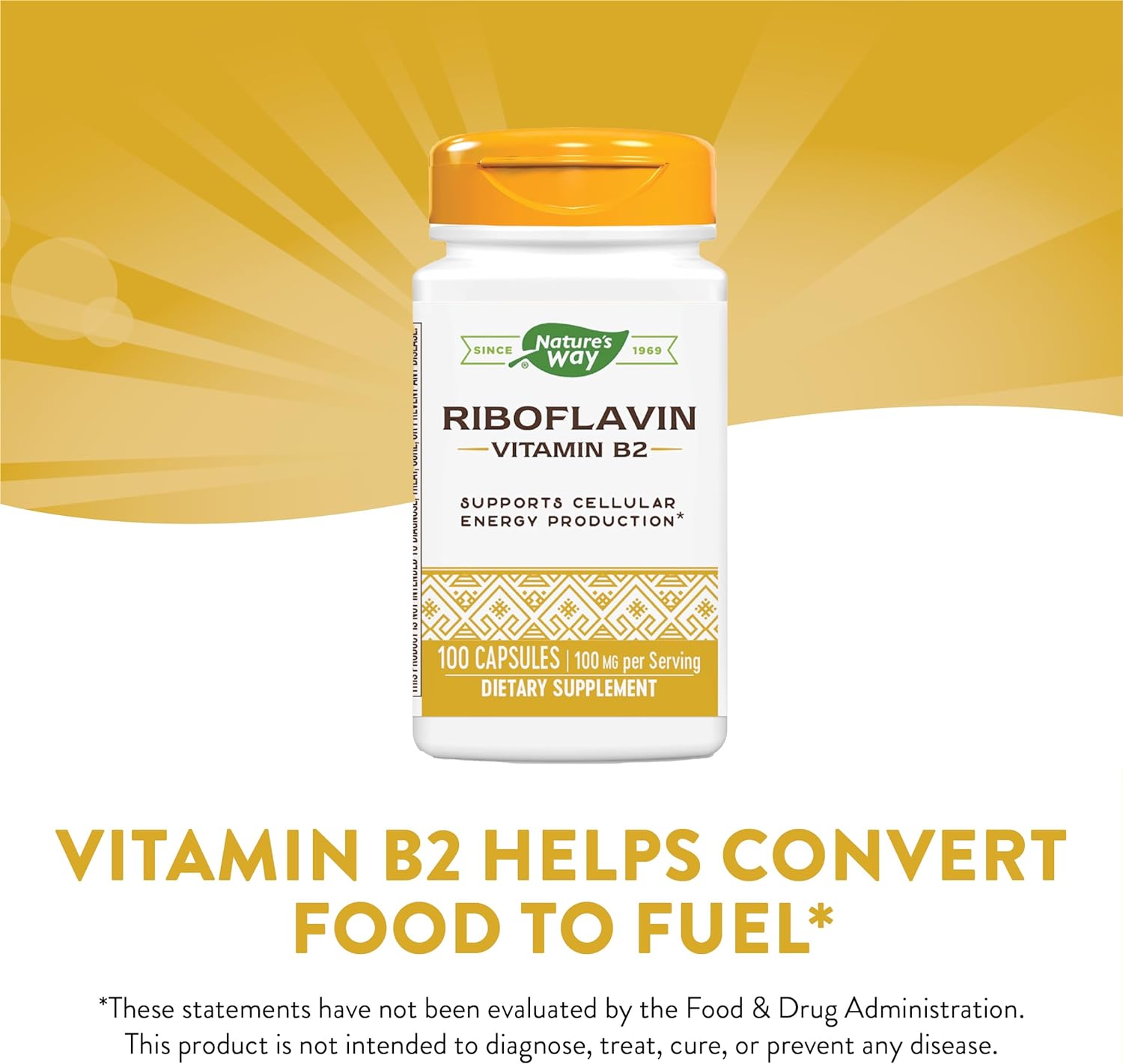 Nature's Way Riboflavin Vitamin B2, Supports Cellular Energy Production*, 100mg per Serving, 100 Capsules - Premium B2 (Riboflavin) from Concordia Style Boutique - Just $11.75! Shop now at Concordia Style Boutique