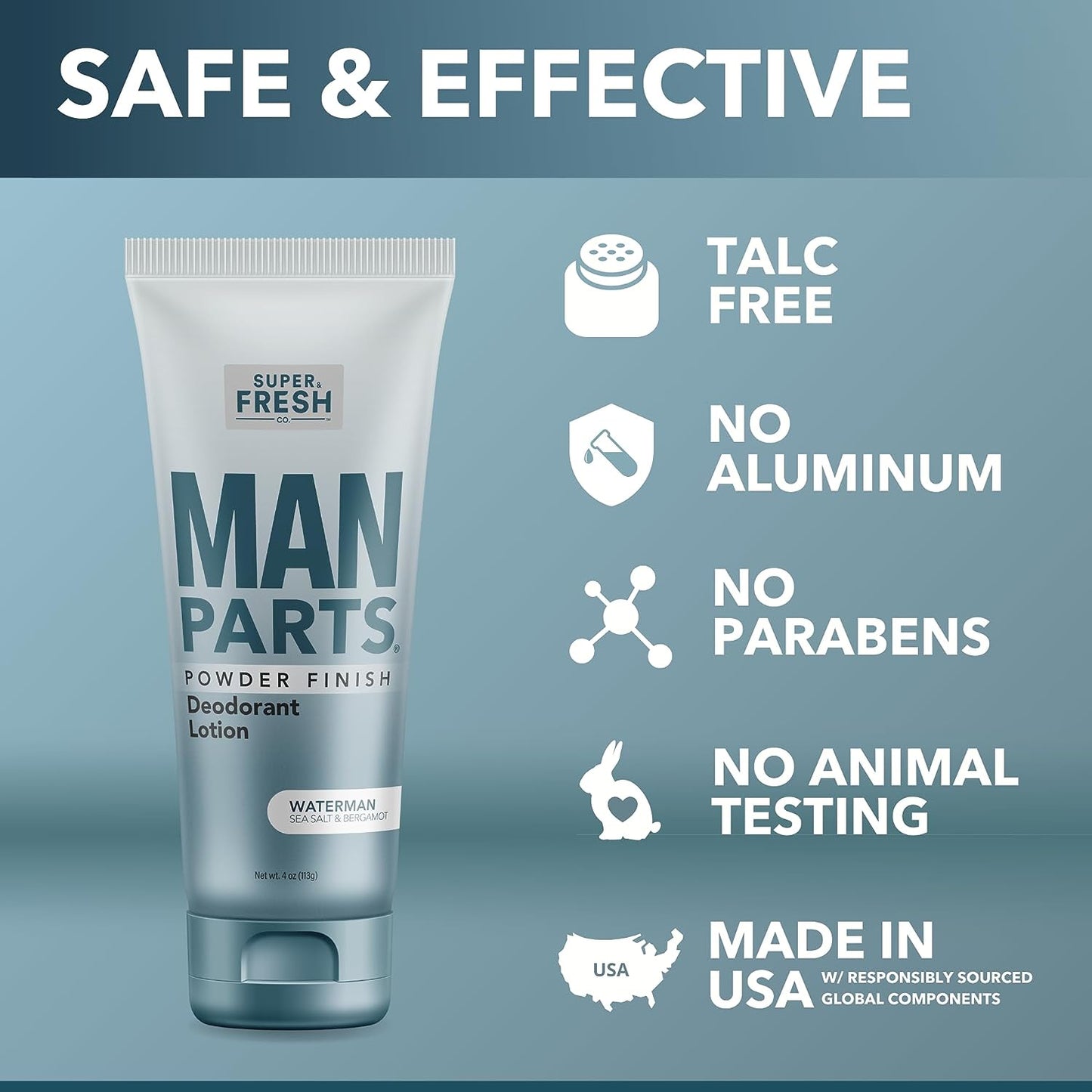 Man Parts - Deodorant for Men - POWDER LOTION - Men's Hygiene Cream for Groin, Butt, & Body - Fresh Control Odor, Anti Chafing, Stop Itch, Absorb Sweat - Aluminum Free - 4 oz Tube - Premium Deodorant from Concordia Style Boutique - Just $19.26! Shop now at Concordia Style Boutique