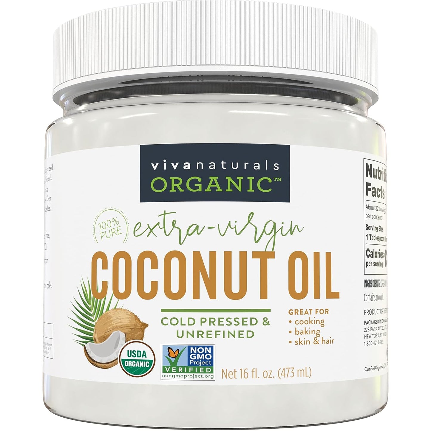 Viva Naturals Organic Coconut Oil, Cold-Pressed - Natural Hair /Skin Oil and Cooking Oil with Fresh Flavor, Non-GMO Unrefined Extra Virgin(Aceite de Coco), USDA Organic, 16 oz - Premium Coconut Oil from Concordia Style Boutique - Just $13.73! Shop now at Concordia Style Boutique