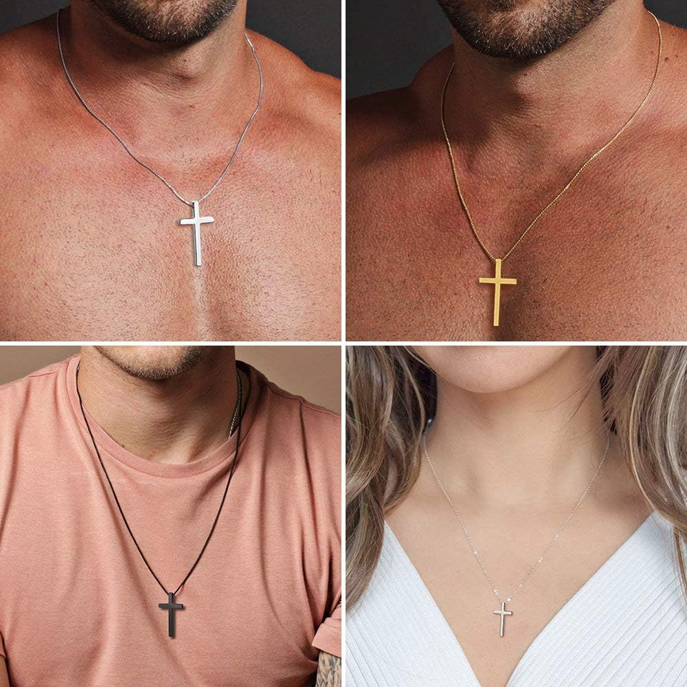 M MOOHAM Cross Necklace for Men, Silver Black Gold Stainless Steel Plain Cross Pendant Necklace for Men Box Chain 16-30 Inch - Premium  from Concordia Style Boutique - Just $23.18! Shop now at Concordia Style Boutique