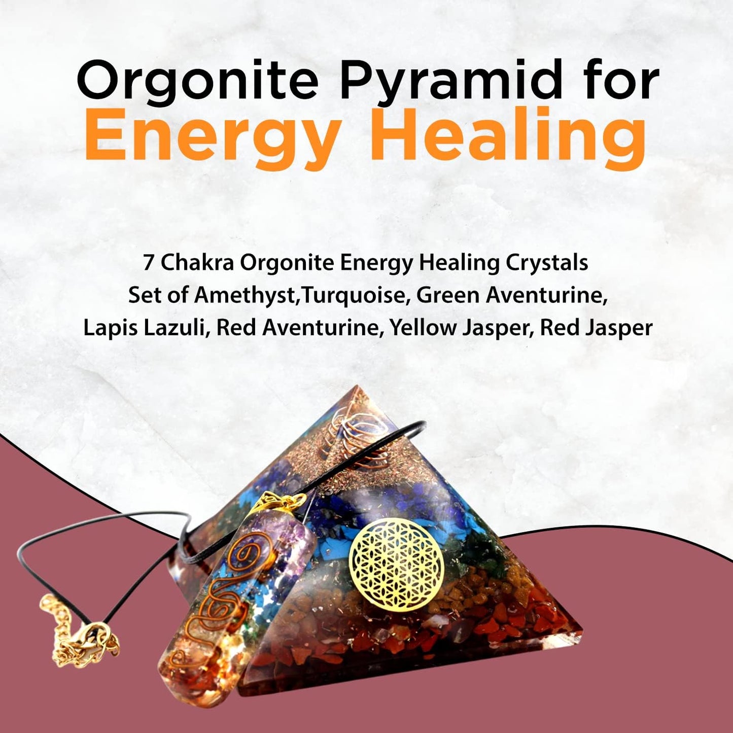 Real Crystal Orgone Chakra Pyramid - Seven Chakra Orgone Pyramid - Orgonite Pyramid for Energy Healing - Orgonite Kit - Protection With Seven Chakra Orgonite Necklace - Premium Healing Crystal from Concordia Style Boutique - Just $34.23! Shop now at Concordia Style Boutique