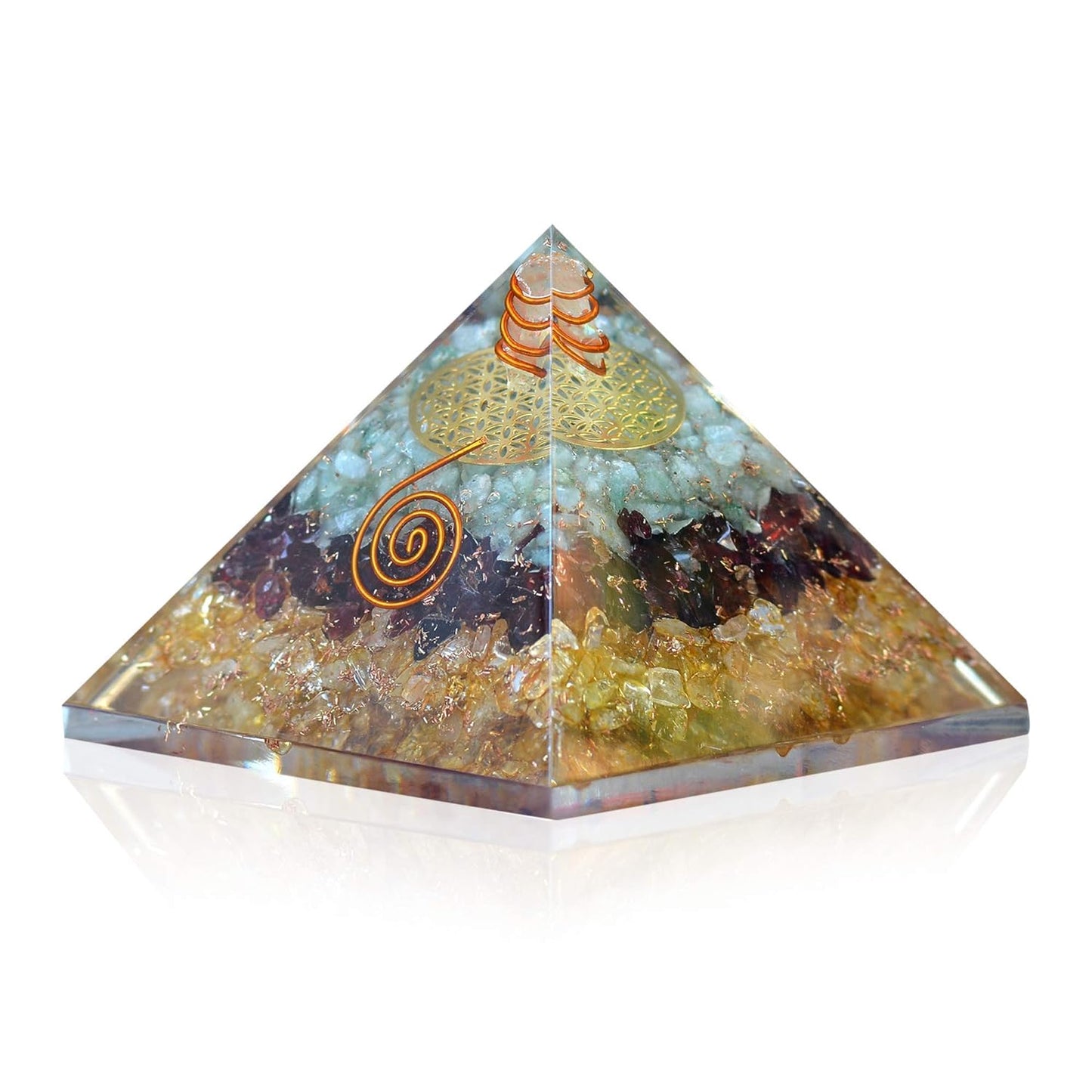 Orgonite Crystal Triple Protection Orgone Pyramid with Black Tourmaline, Tiger Eye and Hematite Crystals – Flower of Life Pyramid Dispels Negative Energy to Promote Luck and Prosperity - Premium Orgone Pyramid from Concordia Style Boutique - Just $34.28! Shop now at Concordia Style Boutique