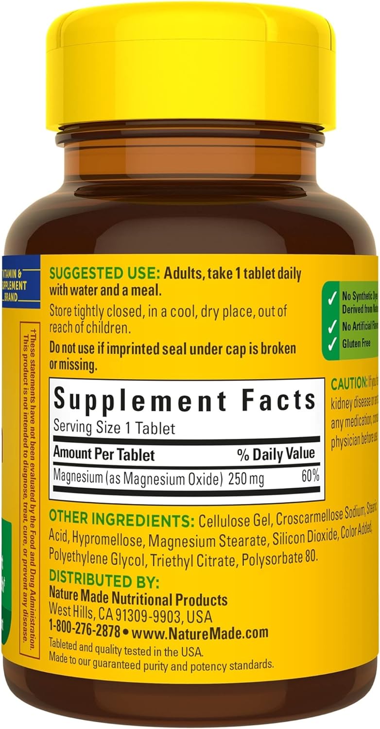 Nature Made Magnesium Oxide 250 mg, Dietary Supplement for Muscle, Heart, Bone and Nerve Health Support, 100 Tablets, 100 Day Supply - Premium magnesium from Concordia Style Boutique - Just $8.49! Shop now at Concordia Style Boutique