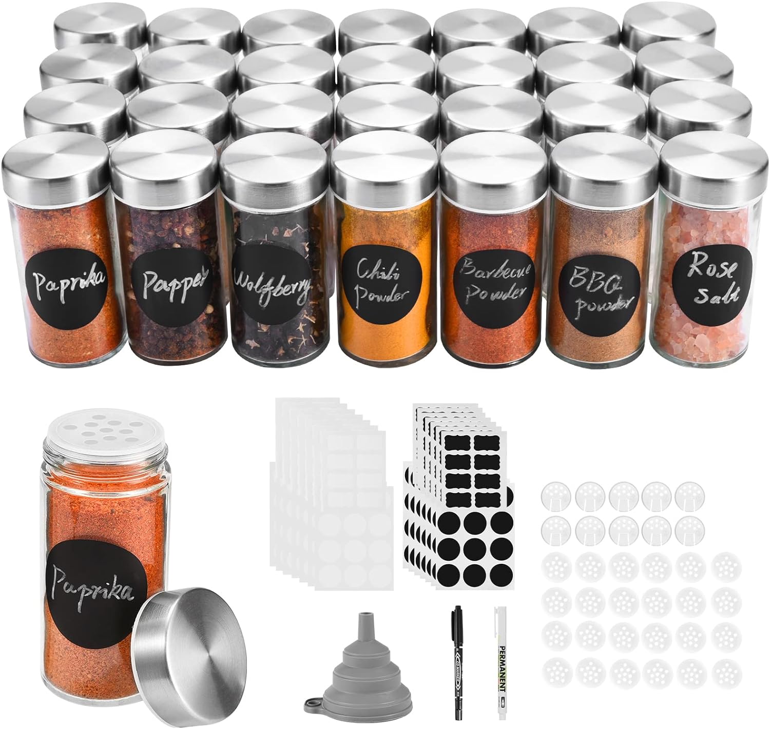 12 Round Spice Jars, 4 oz Seasoning Containers with Airtight Stainless Steel Caps and Shaker lids,Round Seasoning Containers and Spices Container Set.… - Premium spice jars from Concordia Style Boutique - Just $33.68! Shop now at Concordia Style Boutique