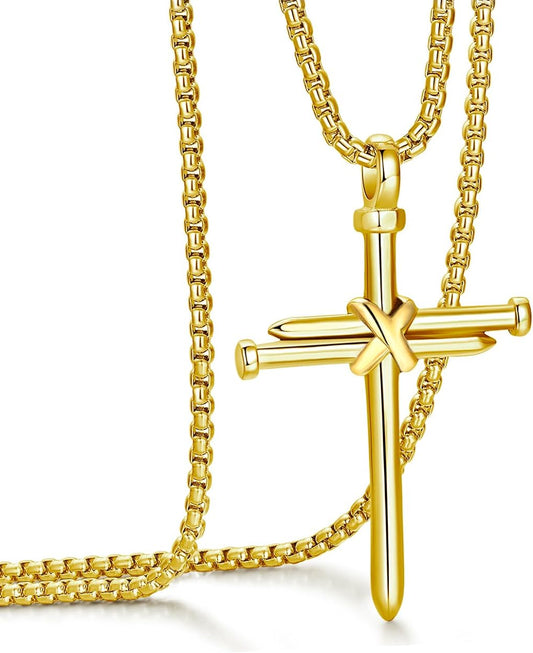 Rehoboth Men's Stainless Steel Nail Cross Pendant Necklace with 24 Inch Chain Polished Black Gold Silver - Premium Jewelry from Concordia Style Boutique - Just $18.35! Shop now at Concordia Style Boutique