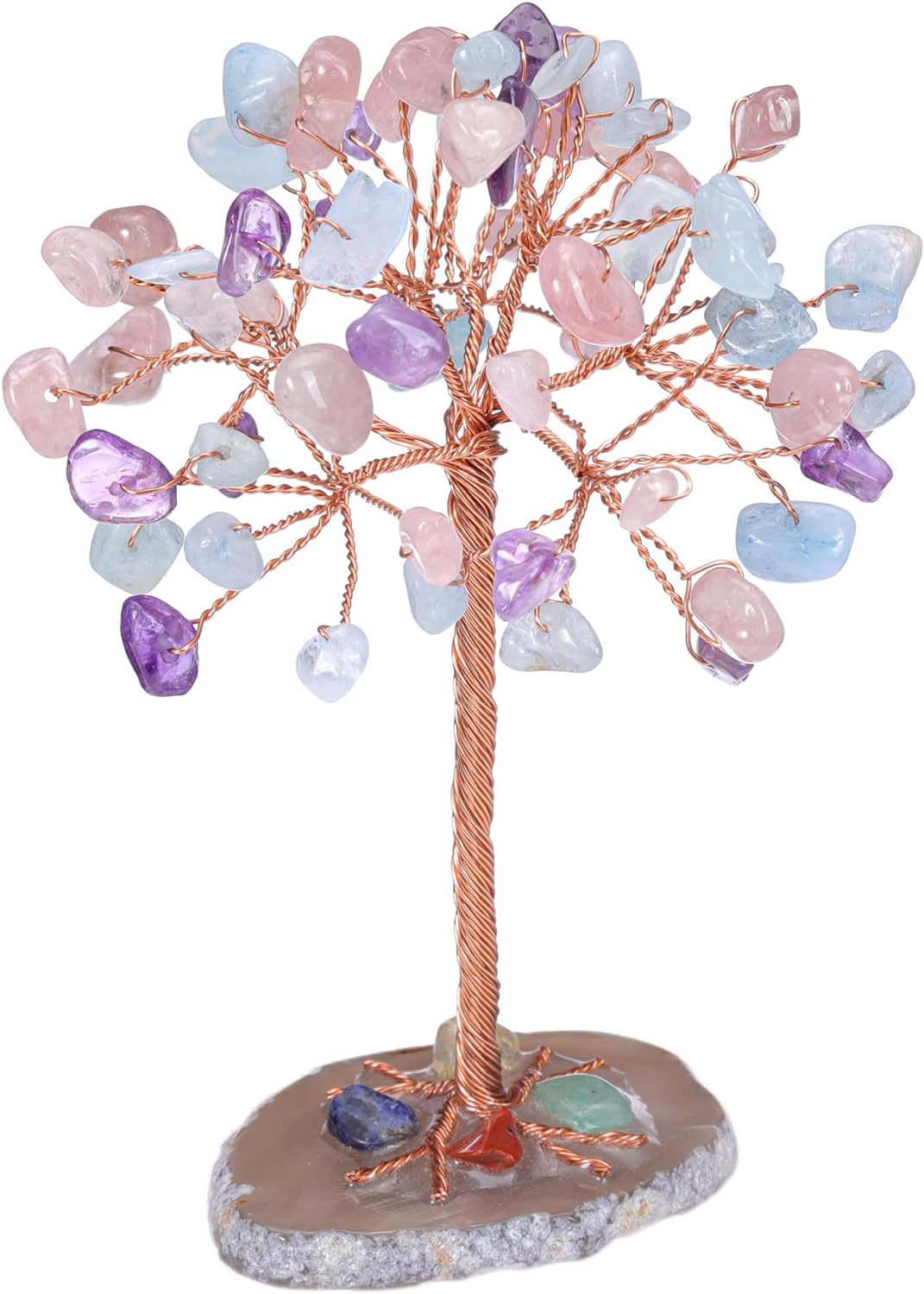 Natural 7 Chakra Healing Crystals Tree on Agate Slice Base Healing Stones Gem Money Tree for Feng Shui Home Office Table Decorations - Premium Chakra Healing Crystals Tree from Concordia Style Boutique - Just $25! Shop now at Concordia Style Boutique