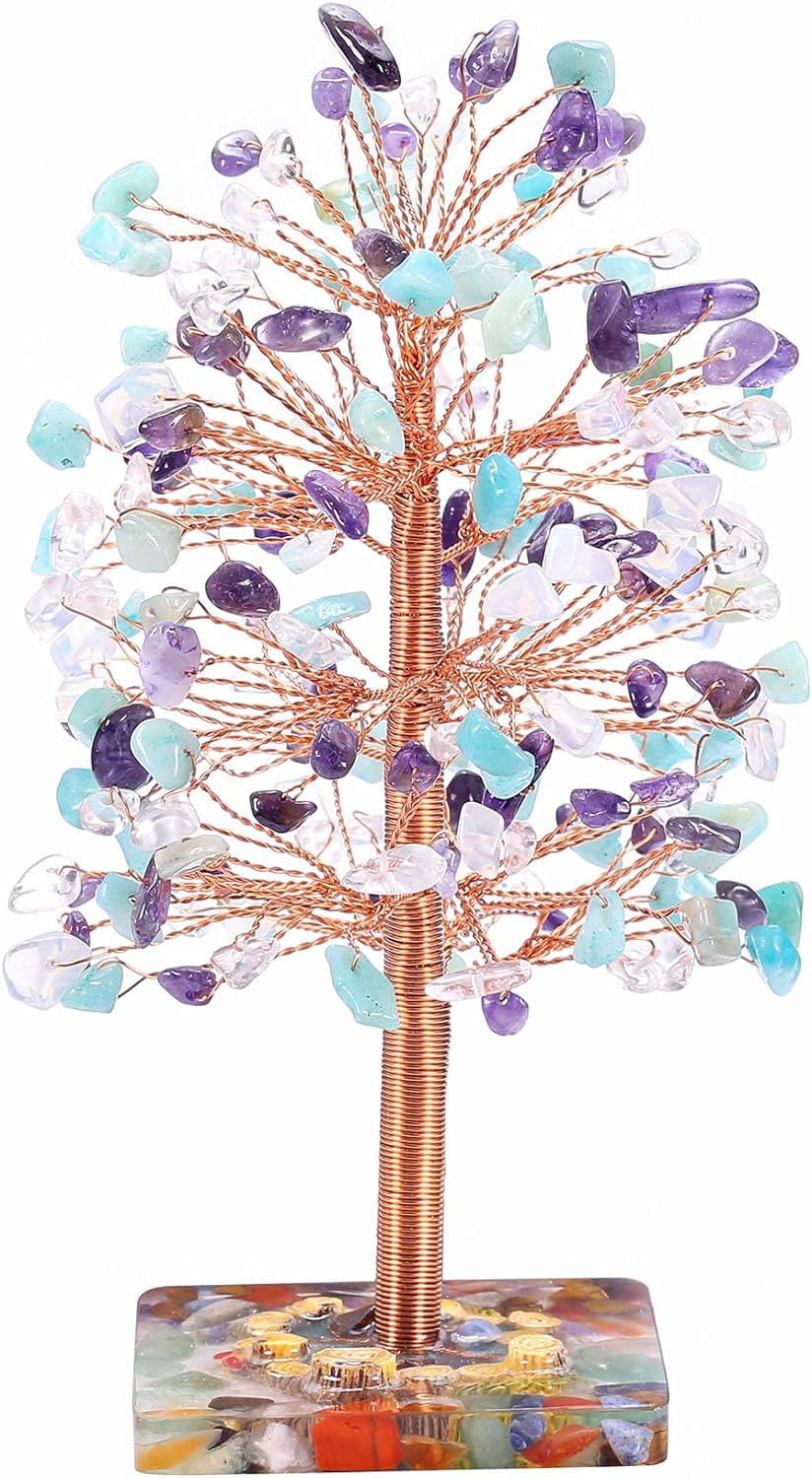 Natural 7 Chakra Healing Crystals Tree on Agate Slice Base Healing Stones Gem Money Tree for Feng Shui Home Office Table Decorations - Premium Chakra Healing Crystals Tree from Concordia Style Boutique - Just $25! Shop now at Concordia Style Boutique