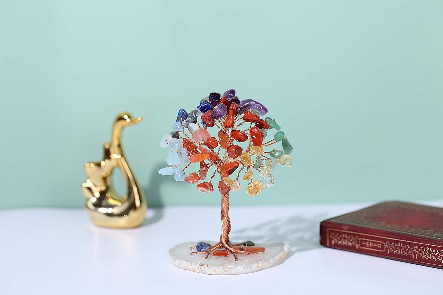 Natural 7 Chakra Healing Crystals Tree on Agate Slice Base Healing Stones Gem Money Tree for Feng Shui Home Office Table Decorations - Premium Chakra Healing Crystals Tree from Concordia Style Boutique - Just $25! Shop now at Concordia Style Boutique